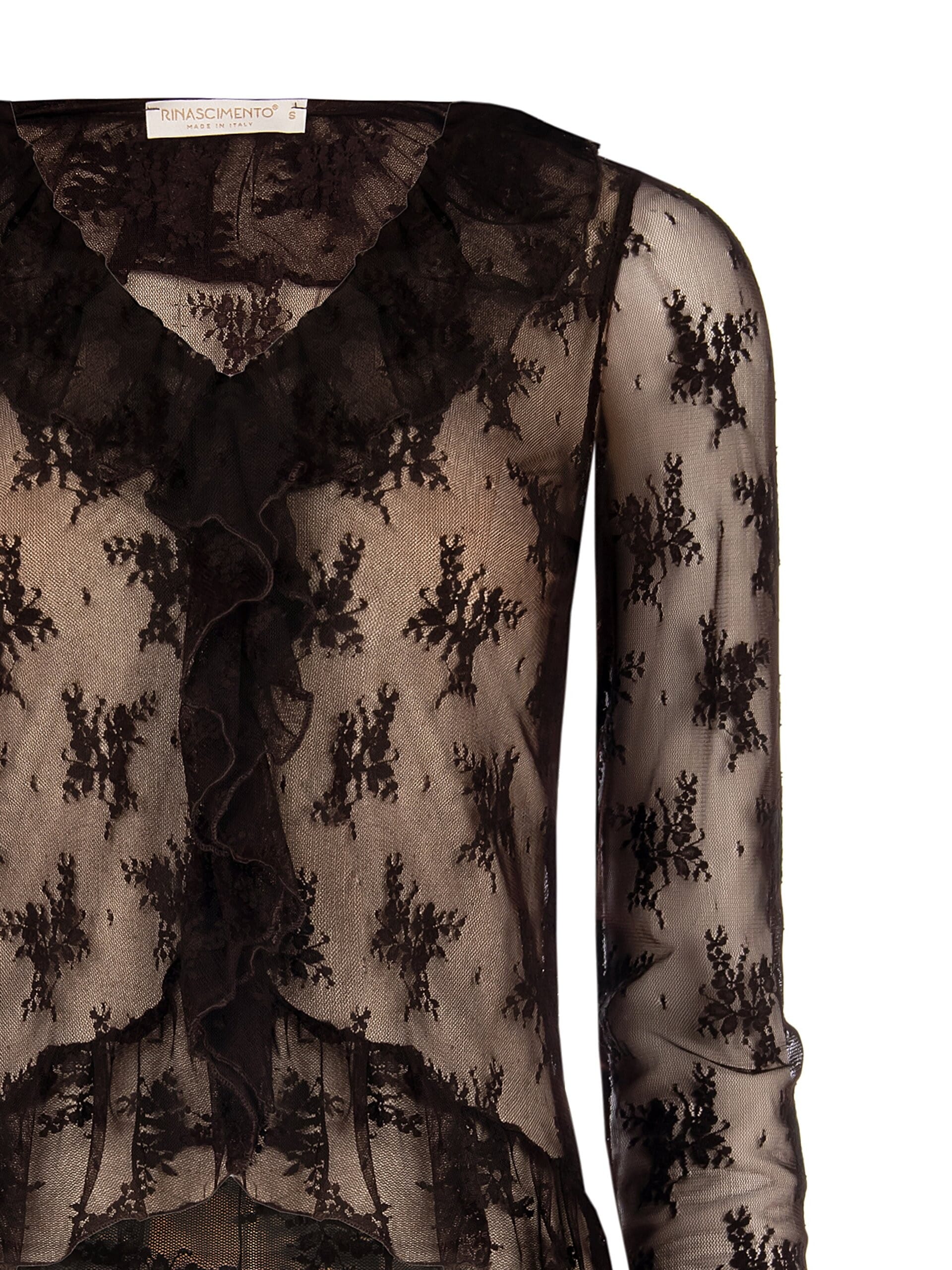 Rinascimento - Top plissé en dentelle à col en V avec volants