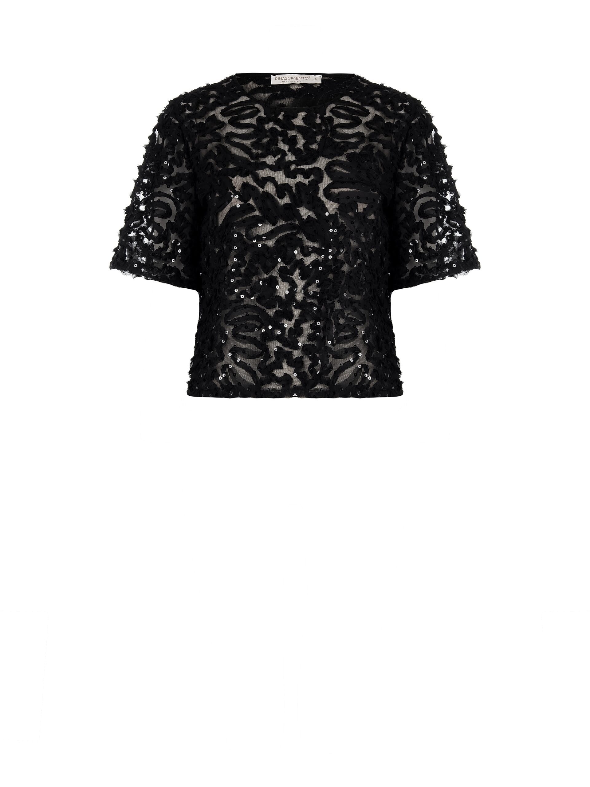 Blusa Over In Tulle Con Ricami E Paillettes Rinascimento
