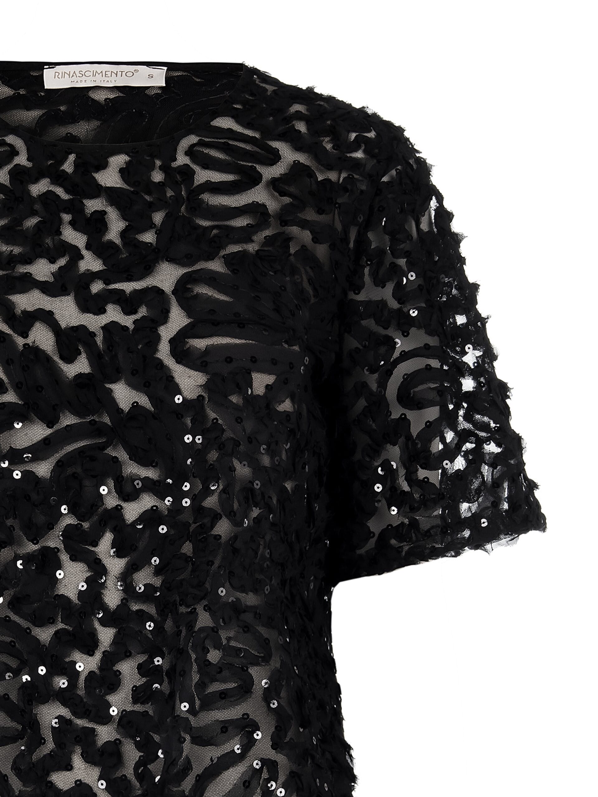 Blusa Over In Tulle Con Ricami E Paillettes Rinascimento