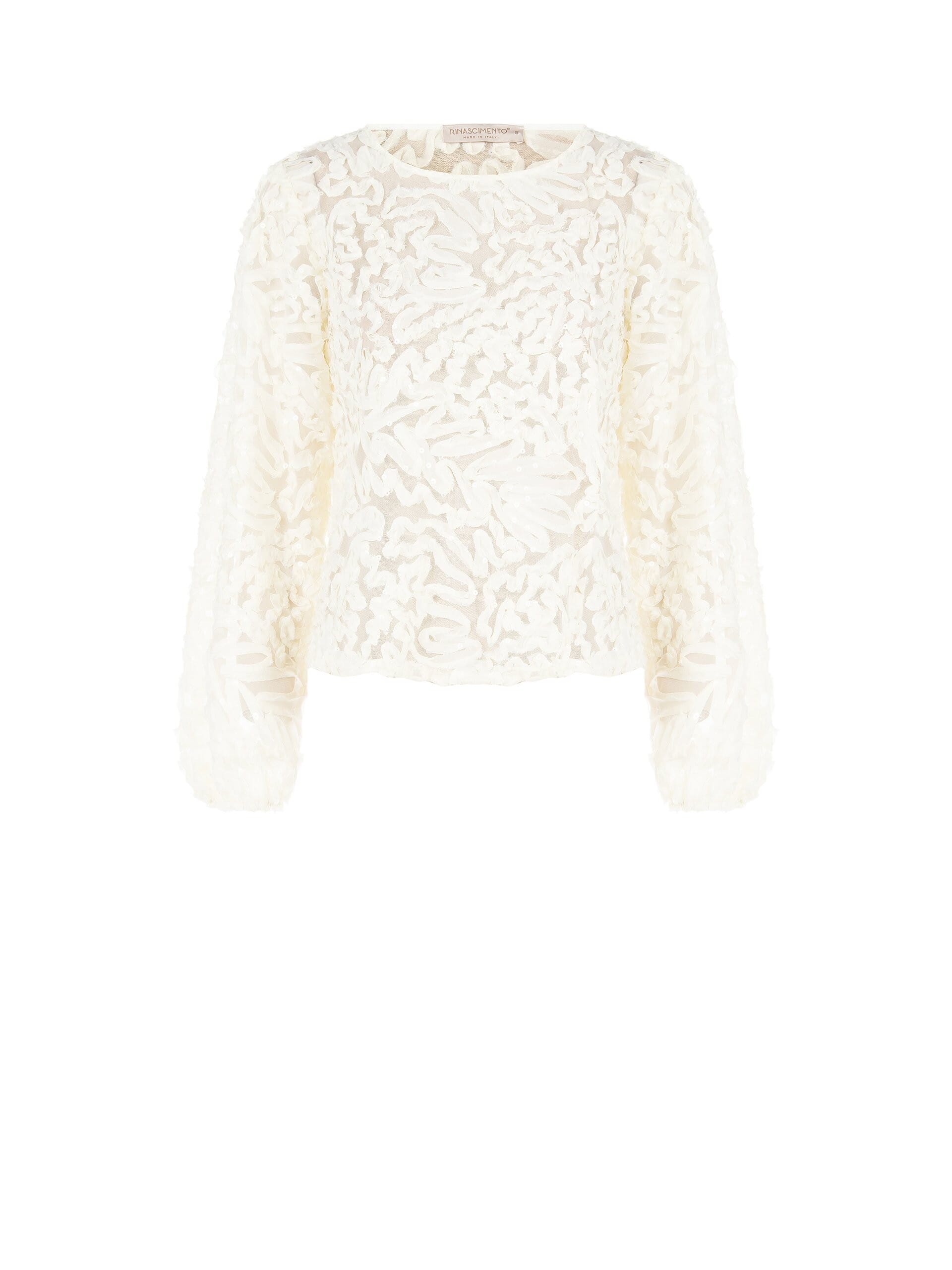 Blusa In Tulle Con Ricami E Paillettes Rinascimento