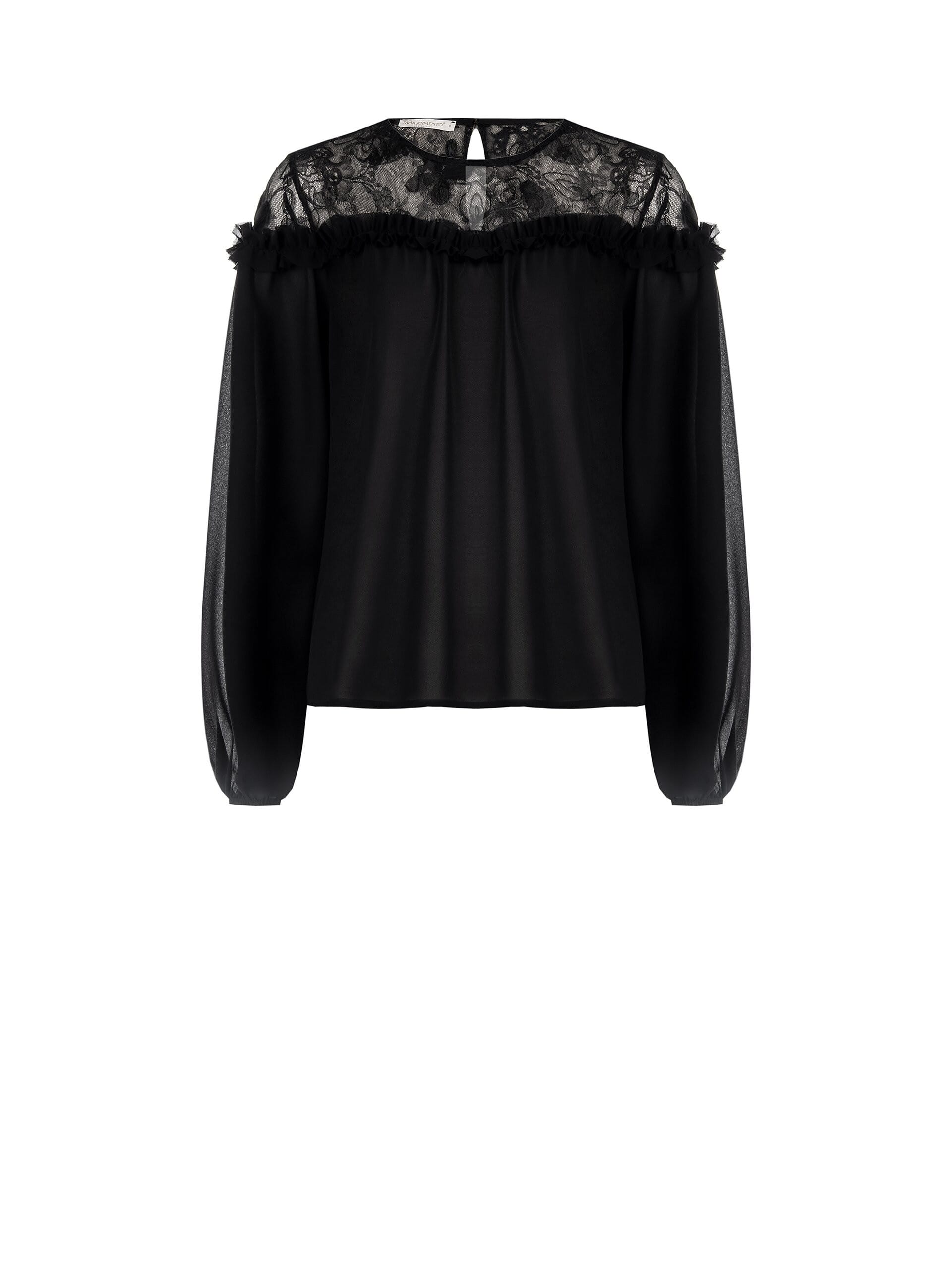 Blusa Ampia In Georgette Con Inserto In Pizzo Rinascimento