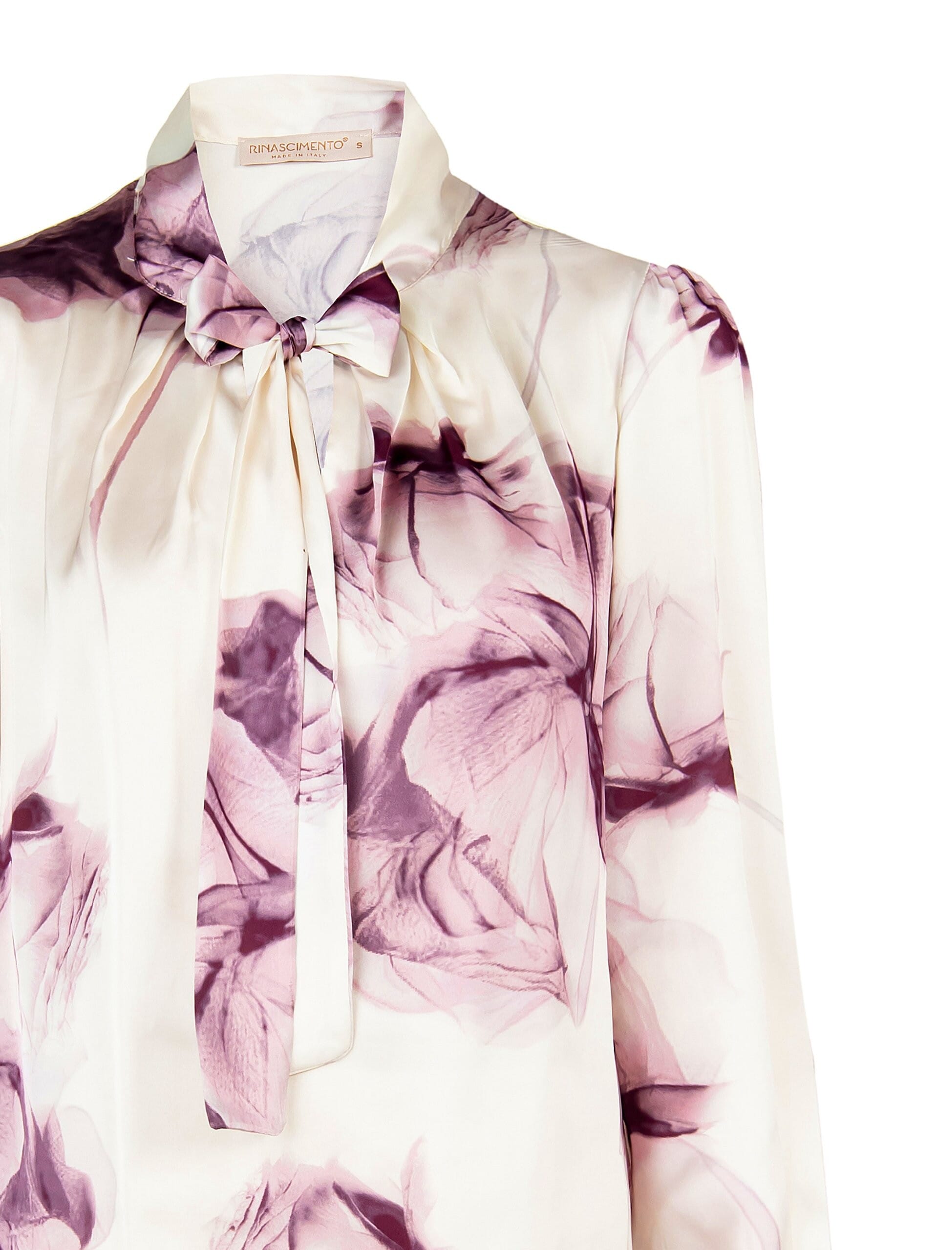 Blusa Ampia In Raso A Fiori Con Fiocco Al Collo Rinascimento