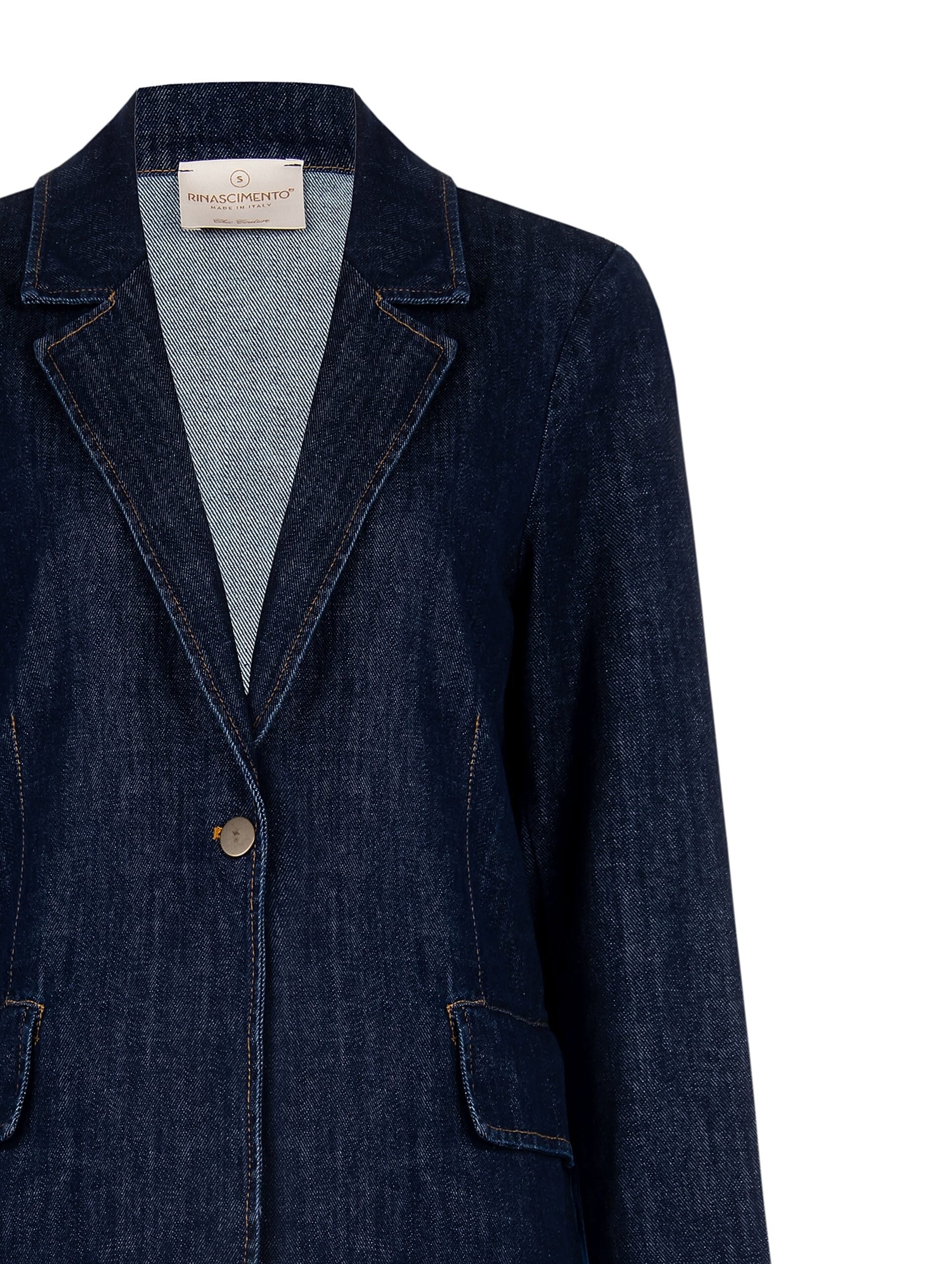 Giacca Blazer Sfiancata In Denim Con Tasche Rinascimento