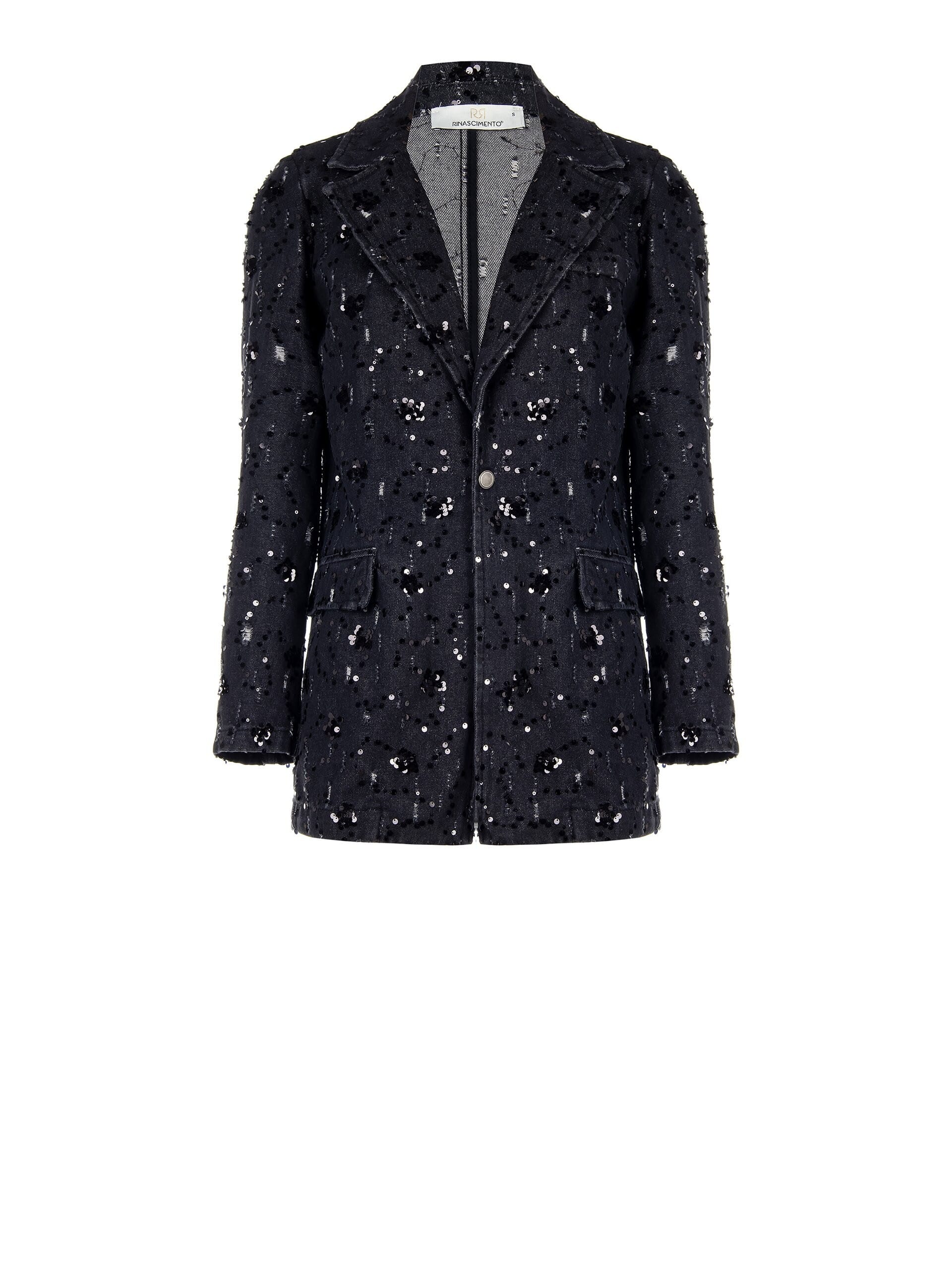 Giacca Blazer Sfiancata In Denim Con Strappi E Paillettes Rinascimento