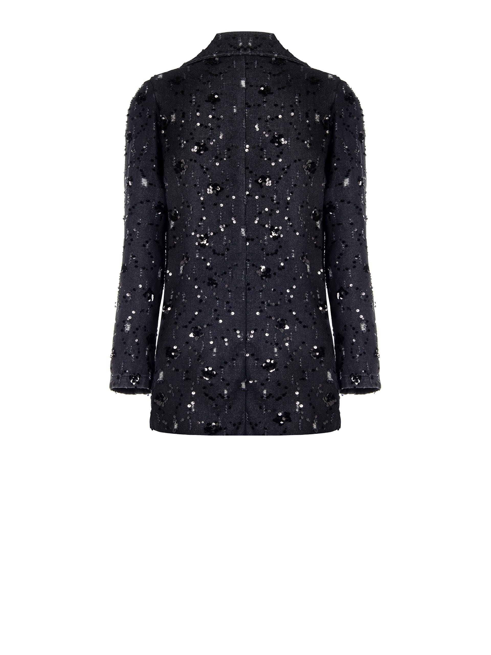 Giacca Blazer Sfiancata In Denim Con Strappi E Paillettes Rinascimento