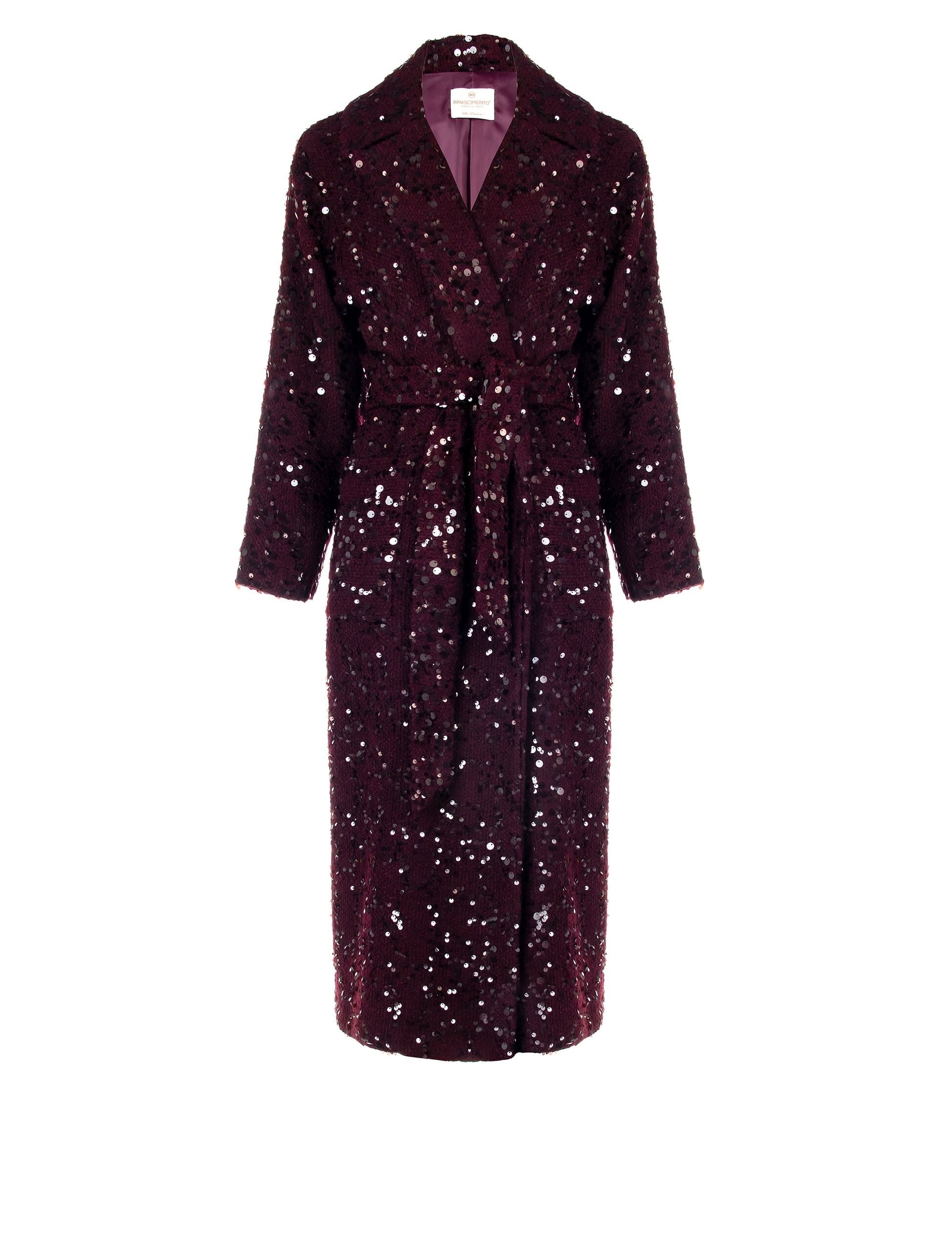 Cappotto Lungo Spolverino Ricoperto Di Strass Grandi Con Cintura Coordinata Rinascimento