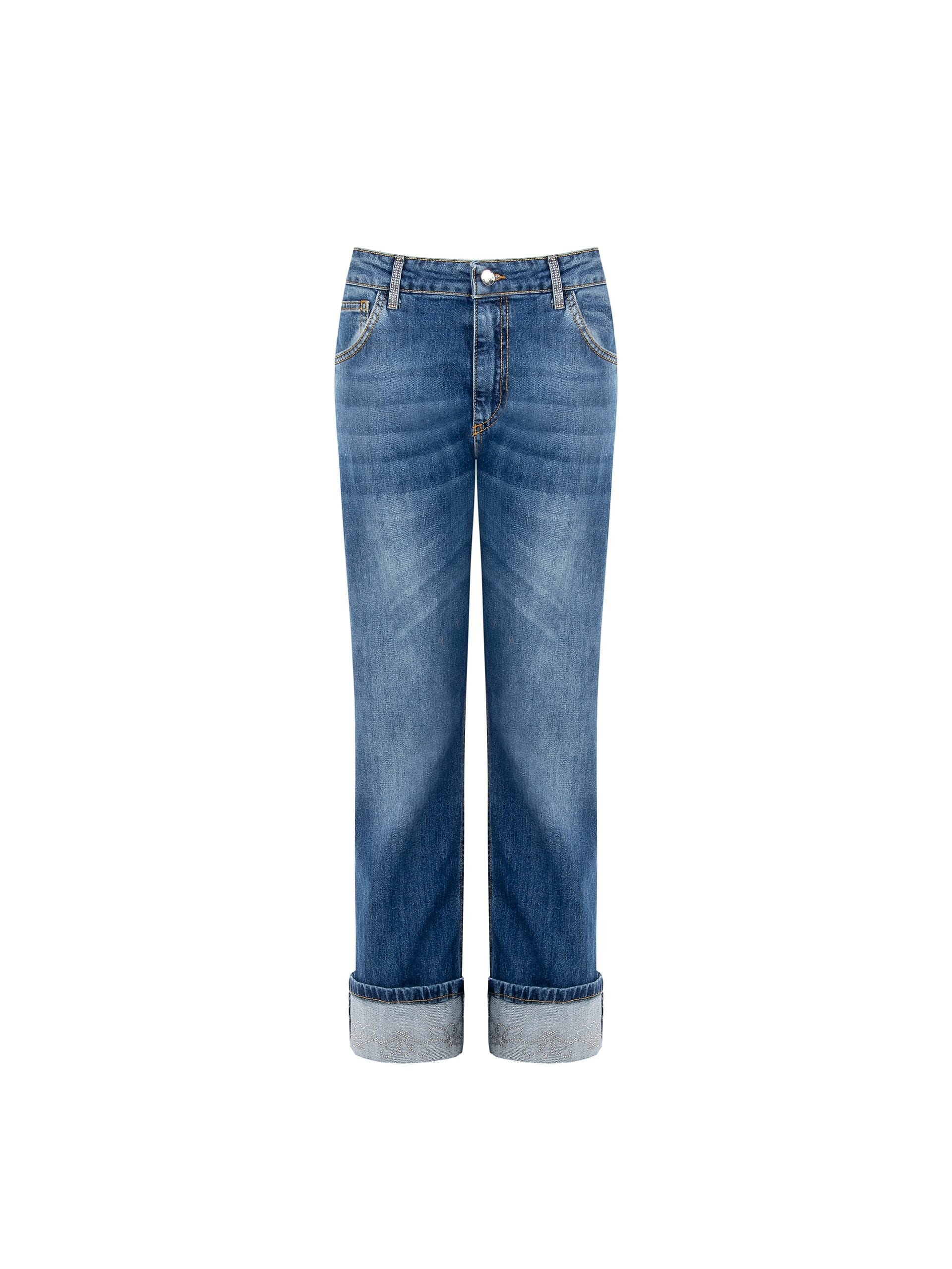 Jean droit avec revers et strass Rinascimento