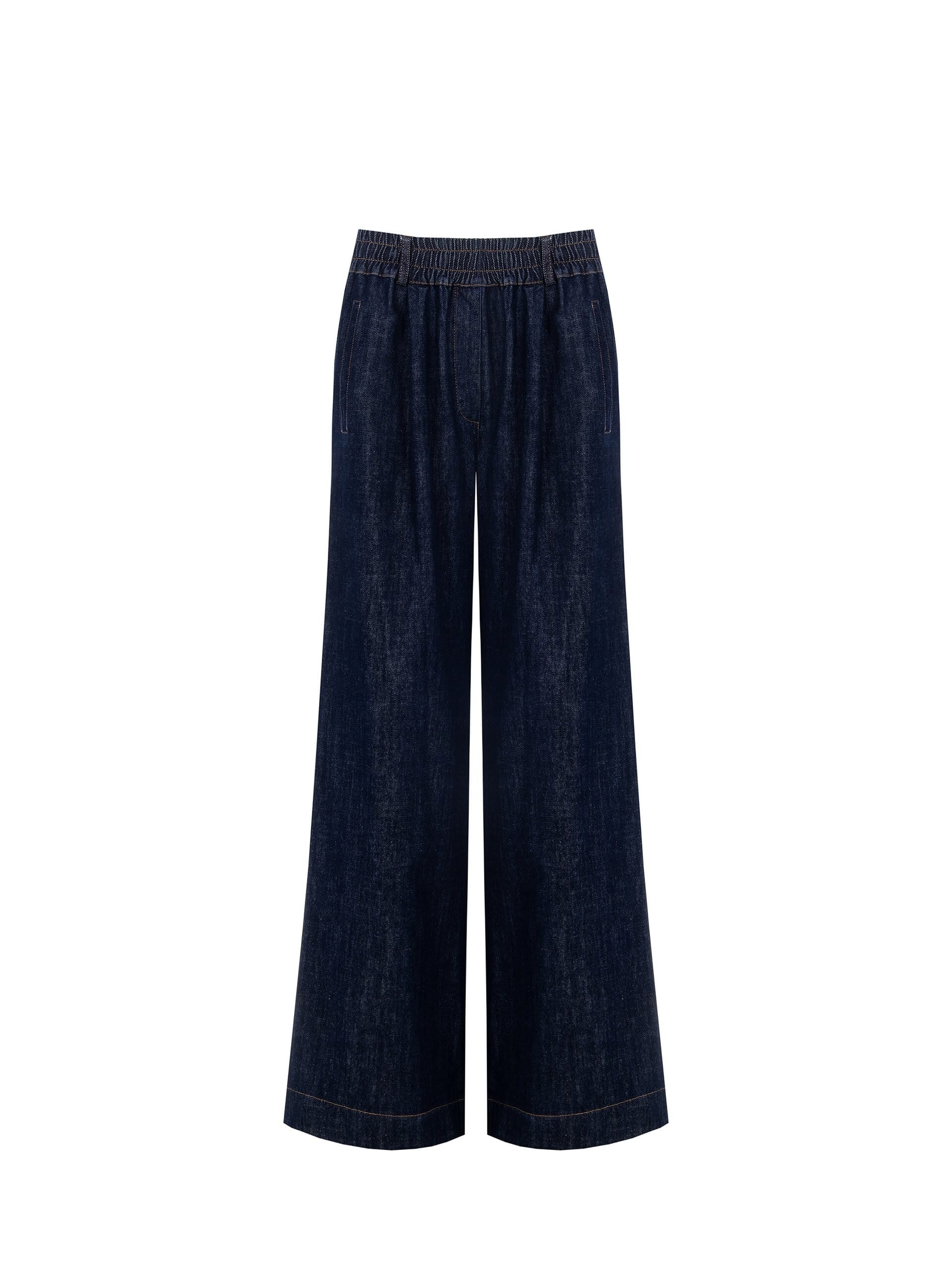 Pantalon palazzo en denim avec ceinture élastiquée Rinascimento