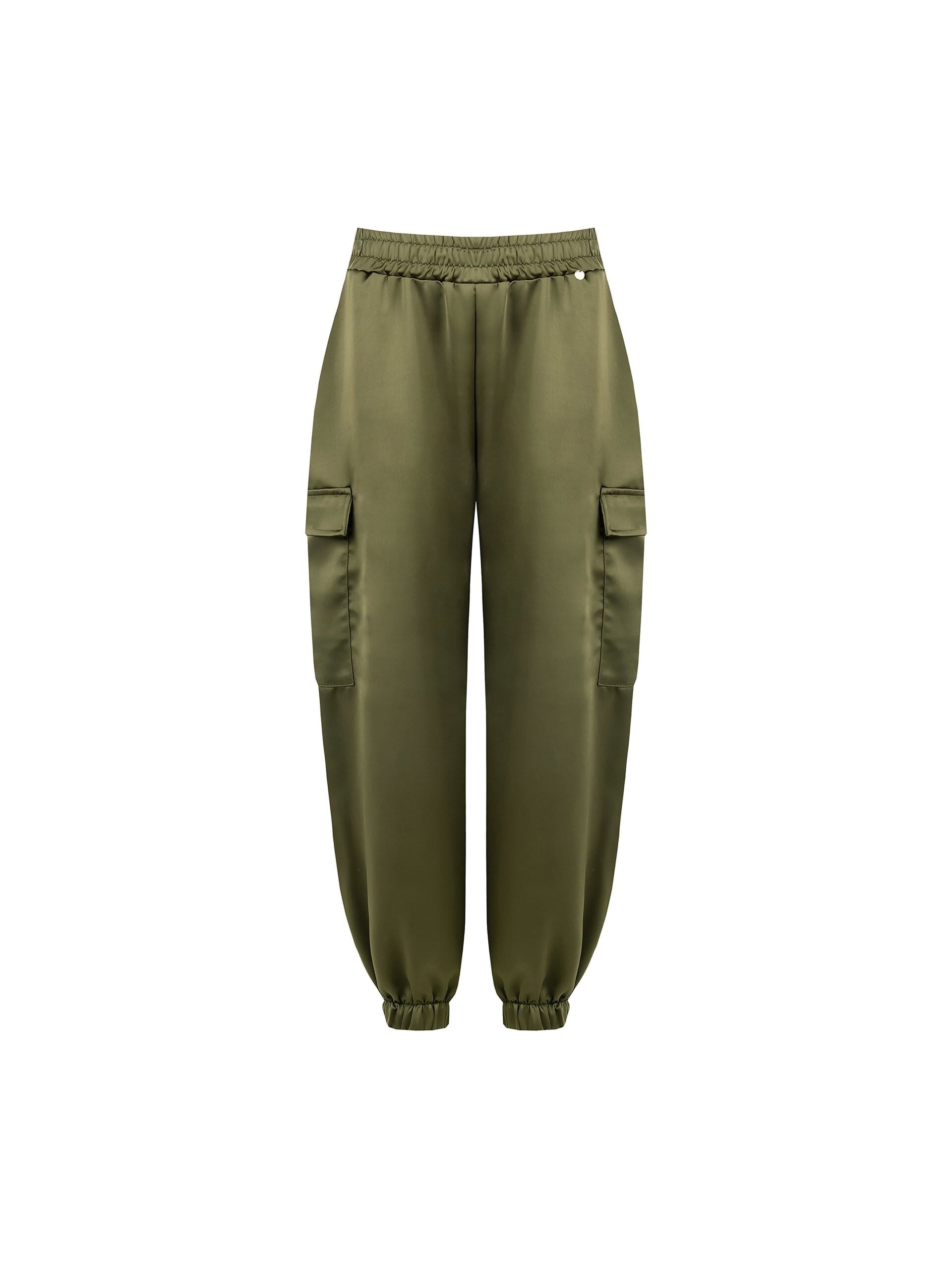 Satin Cargo Trousers With Elasticated Waistband Rinascimento