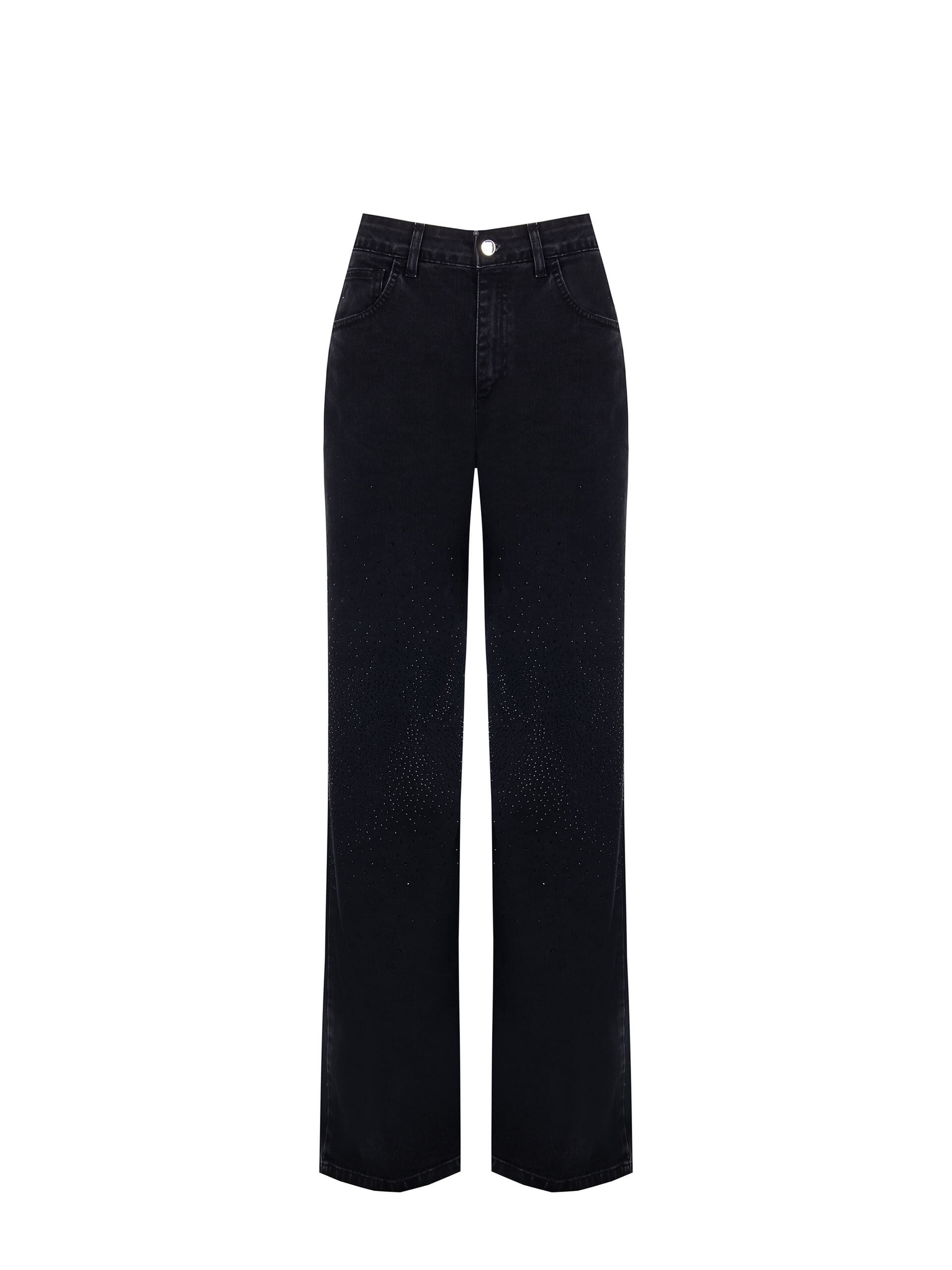 Straight Jeans With Rhinestone Tone On Tone Rinascimento