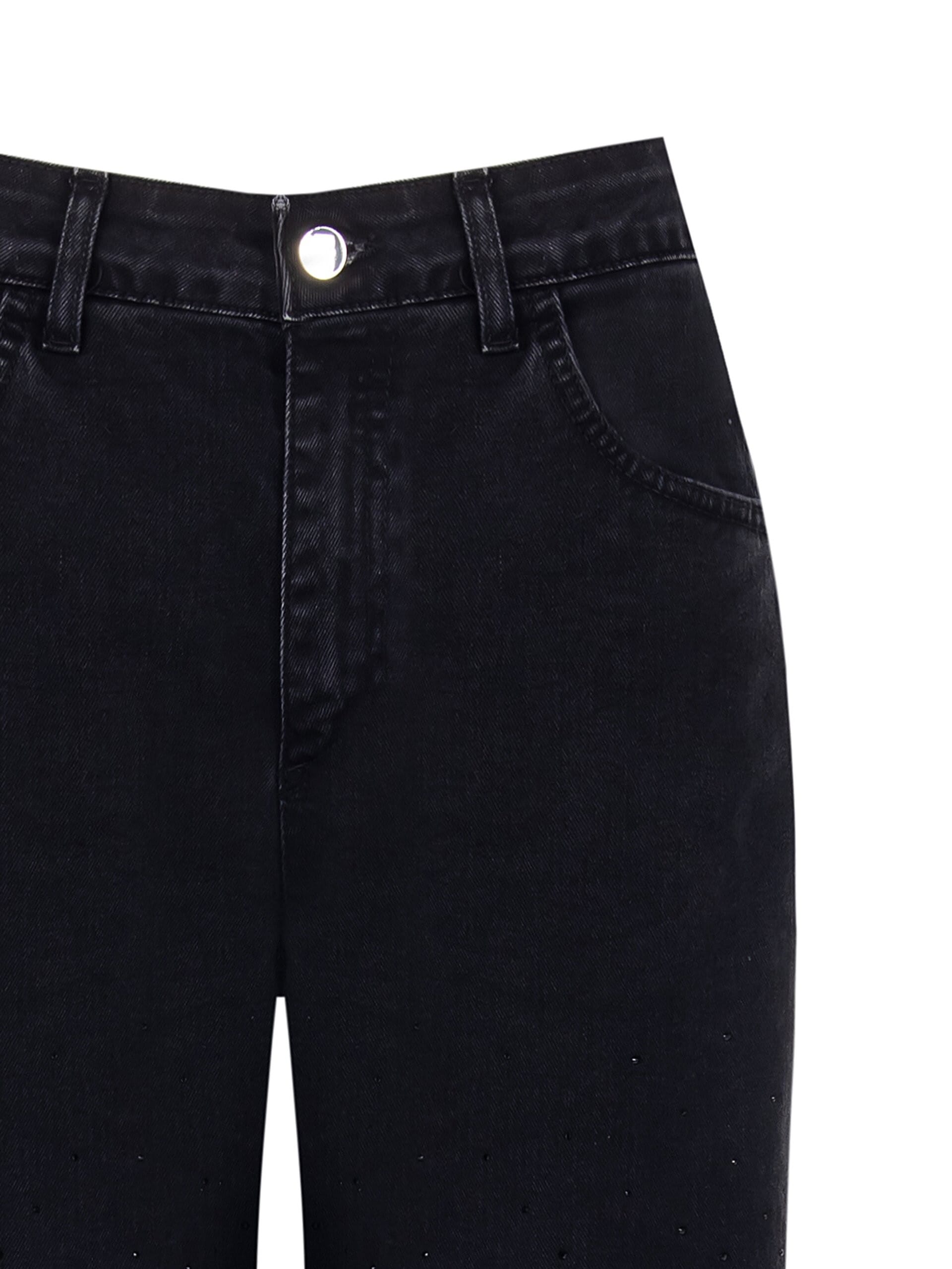 Straight Jeans With Rhinestone Tone On Tone Rinascimento