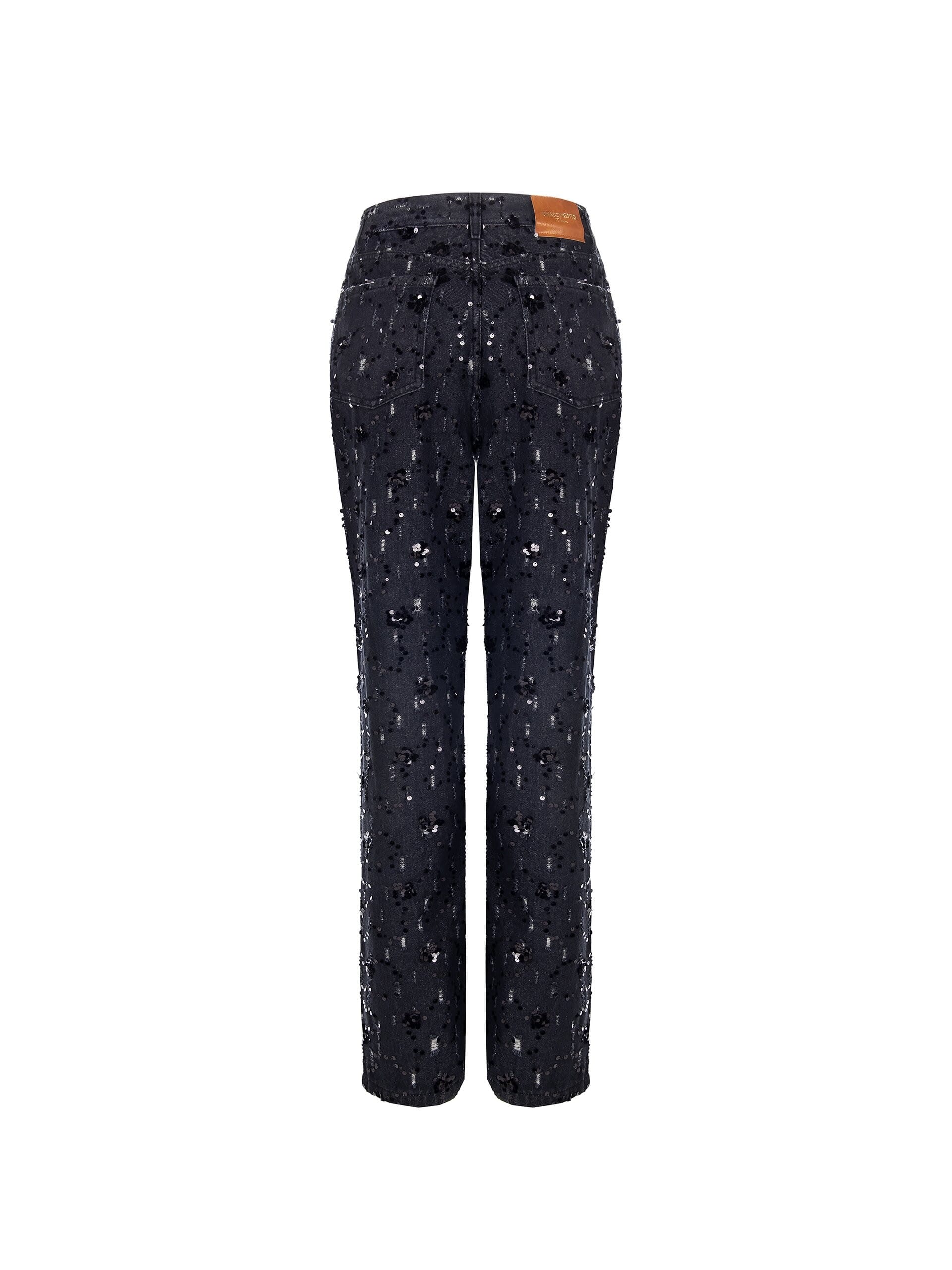 Jeans Dritti Con Strappi E Paillettes Rinascimento