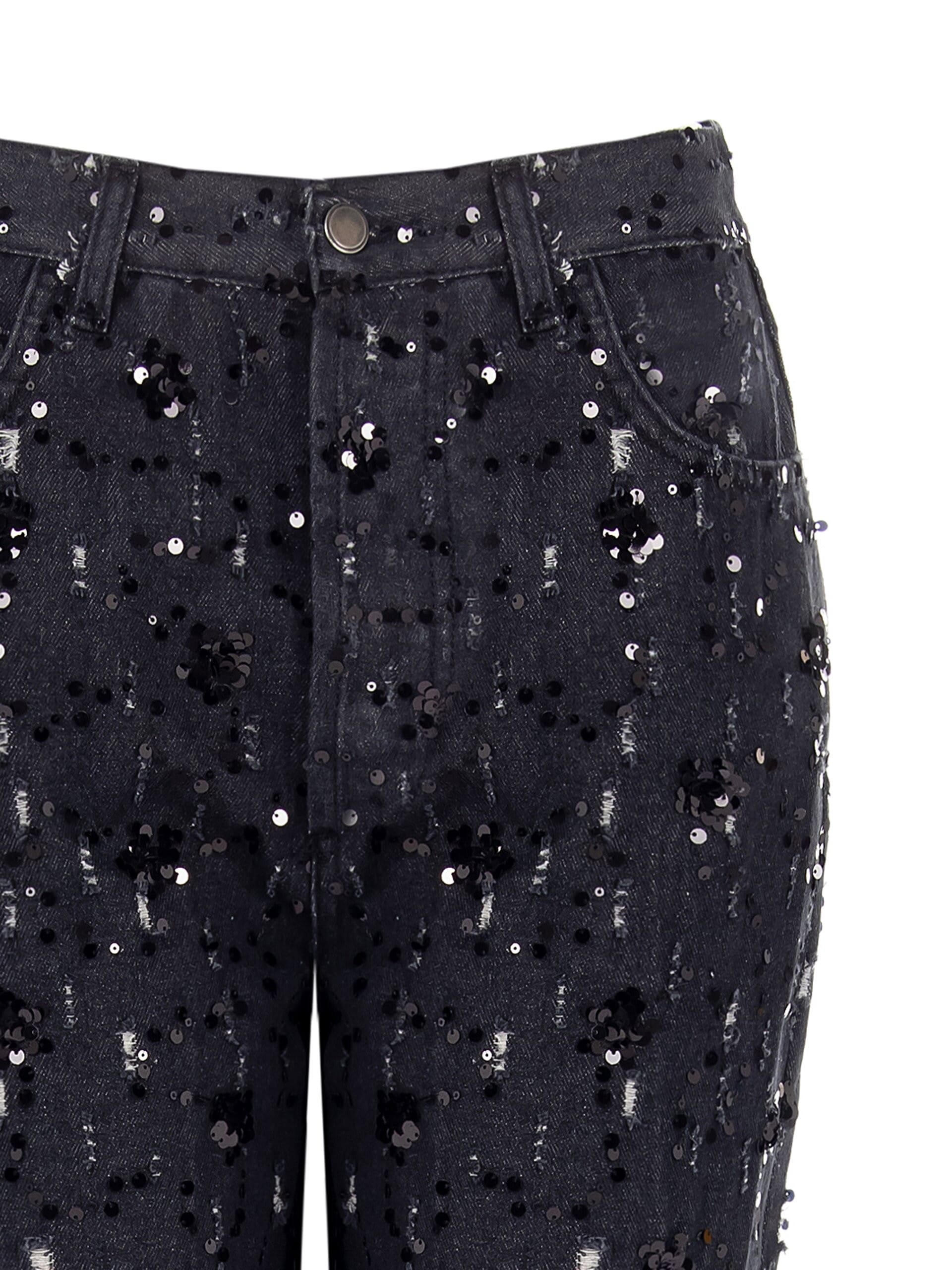 Jeans Dritti Con Strappi E Paillettes Rinascimento