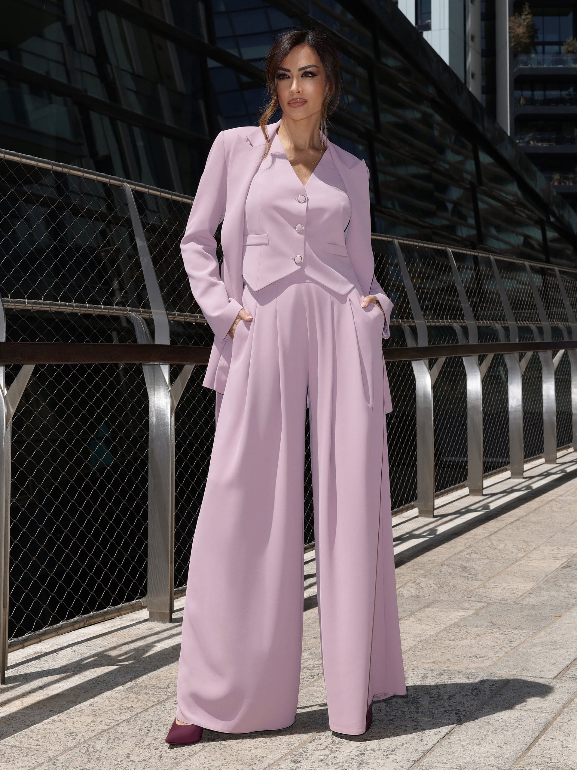 Pantaloni Palazzo In Tessuto Fluido Crepe Con Doppia Pinces Rinascimento