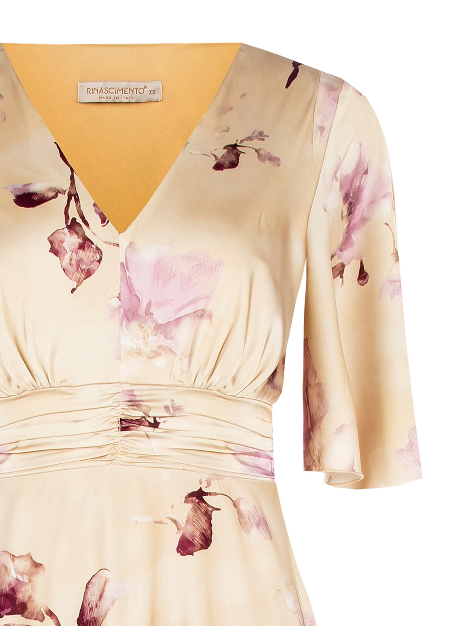 Abito Lungo Impero In Raso A Fiori Grandi Con Scollo A V Incrociato Rinascimento