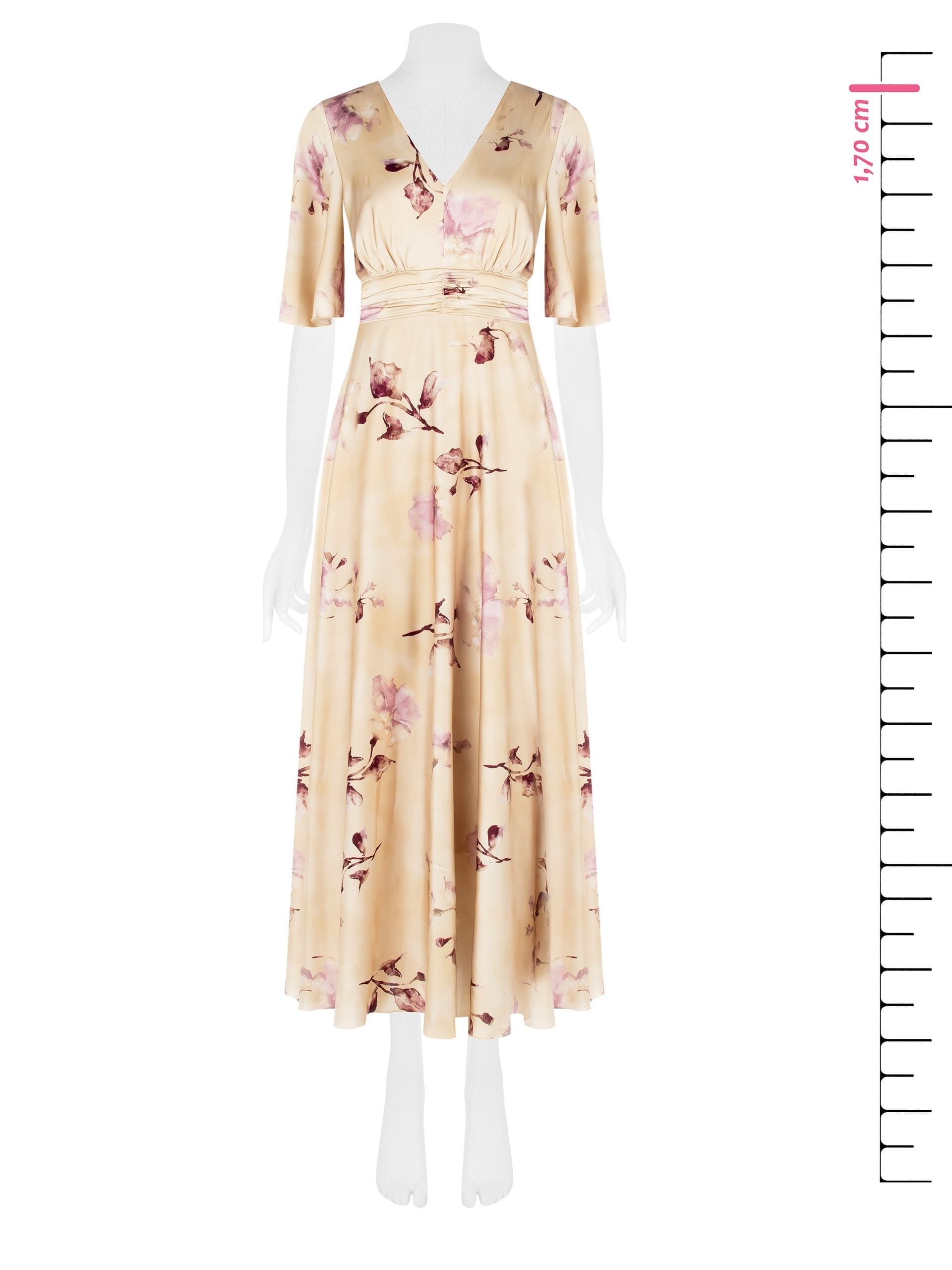 Abito Lungo Impero In Raso A Fiori Grandi Con Scollo A V Incrociato Rinascimento