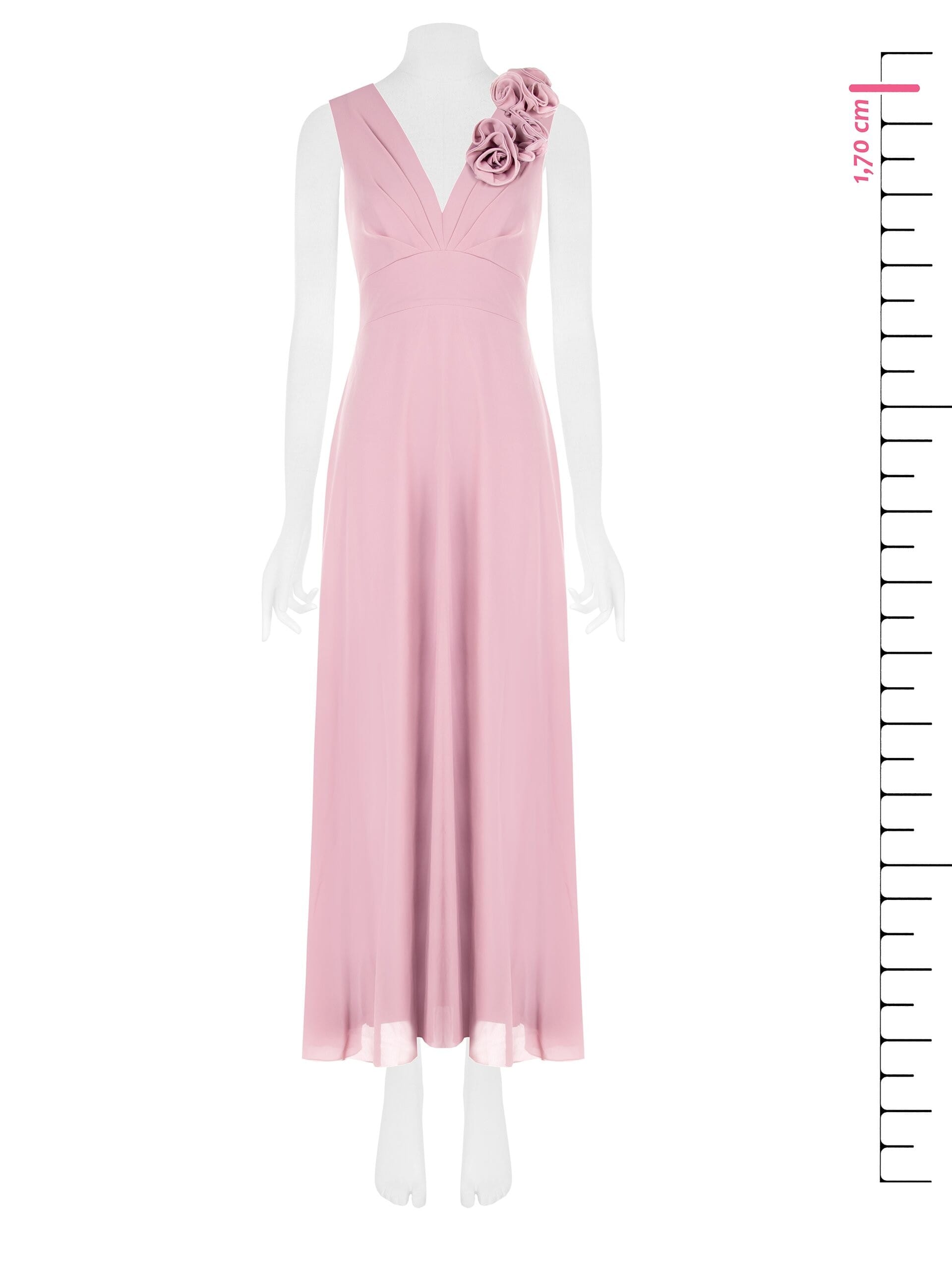 Abito Lungo In Georgette Con Scollo A V E Rose Applicate Rinascimento