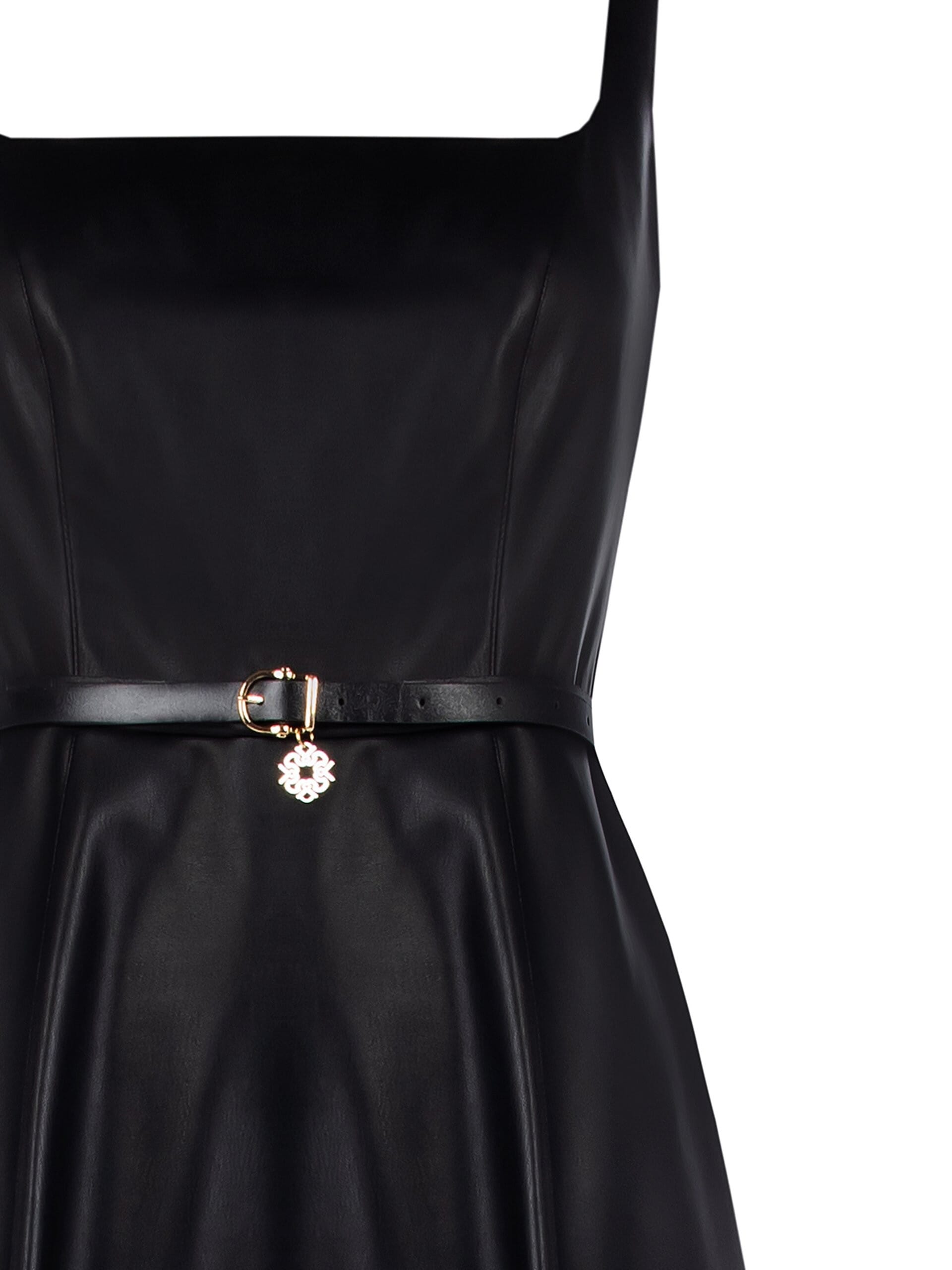 Abito Lungo A Ruota In Similpelle Con Cintura E Ciondolo Logo Rinascimento