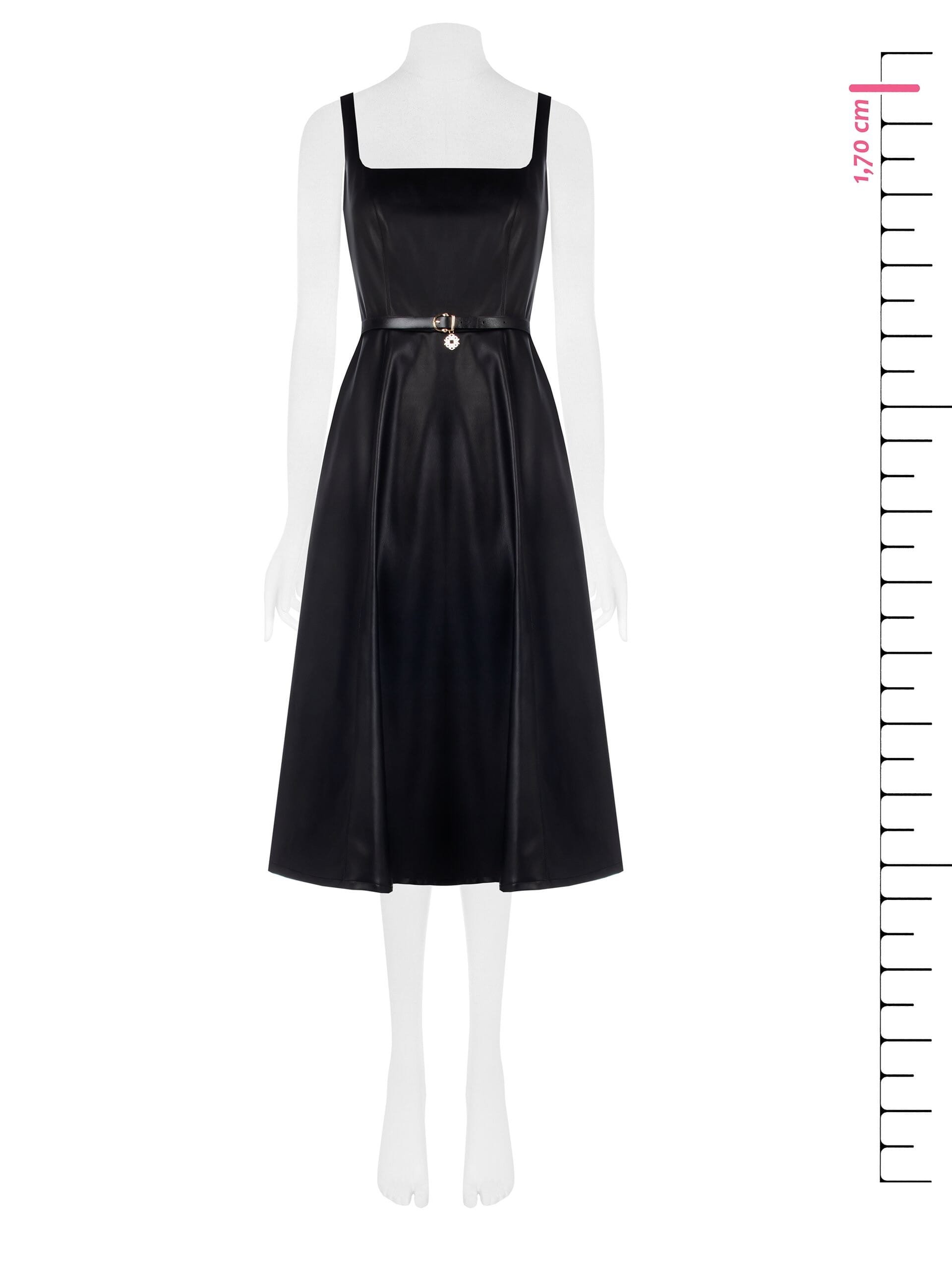 Abito Lungo A Ruota In Similpelle Con Cintura E Ciondolo Logo Rinascimento