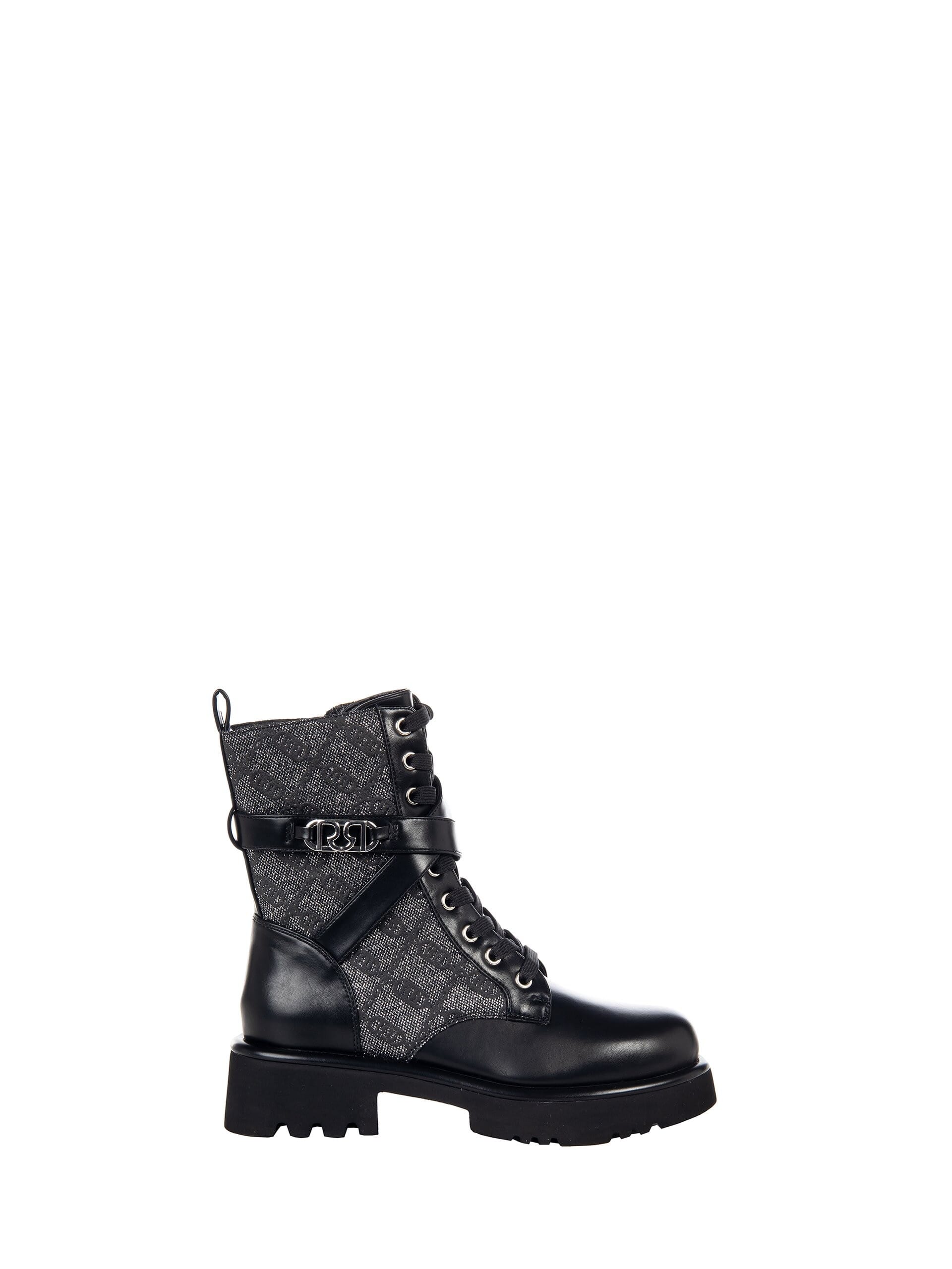 Laced Ankle Boot With Glitter Detail And Logo Pattern Rinascimento