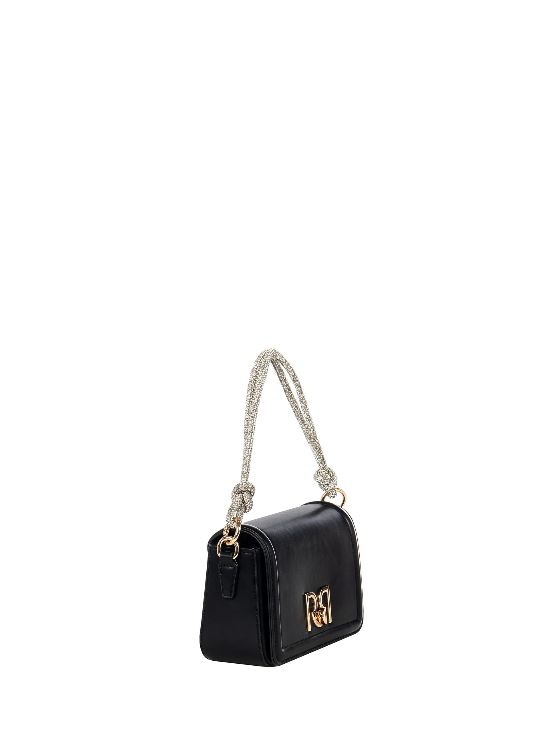 Smooth imitation leather bag with rhinestone handle and interchangeable shoulder strap Rinascimento