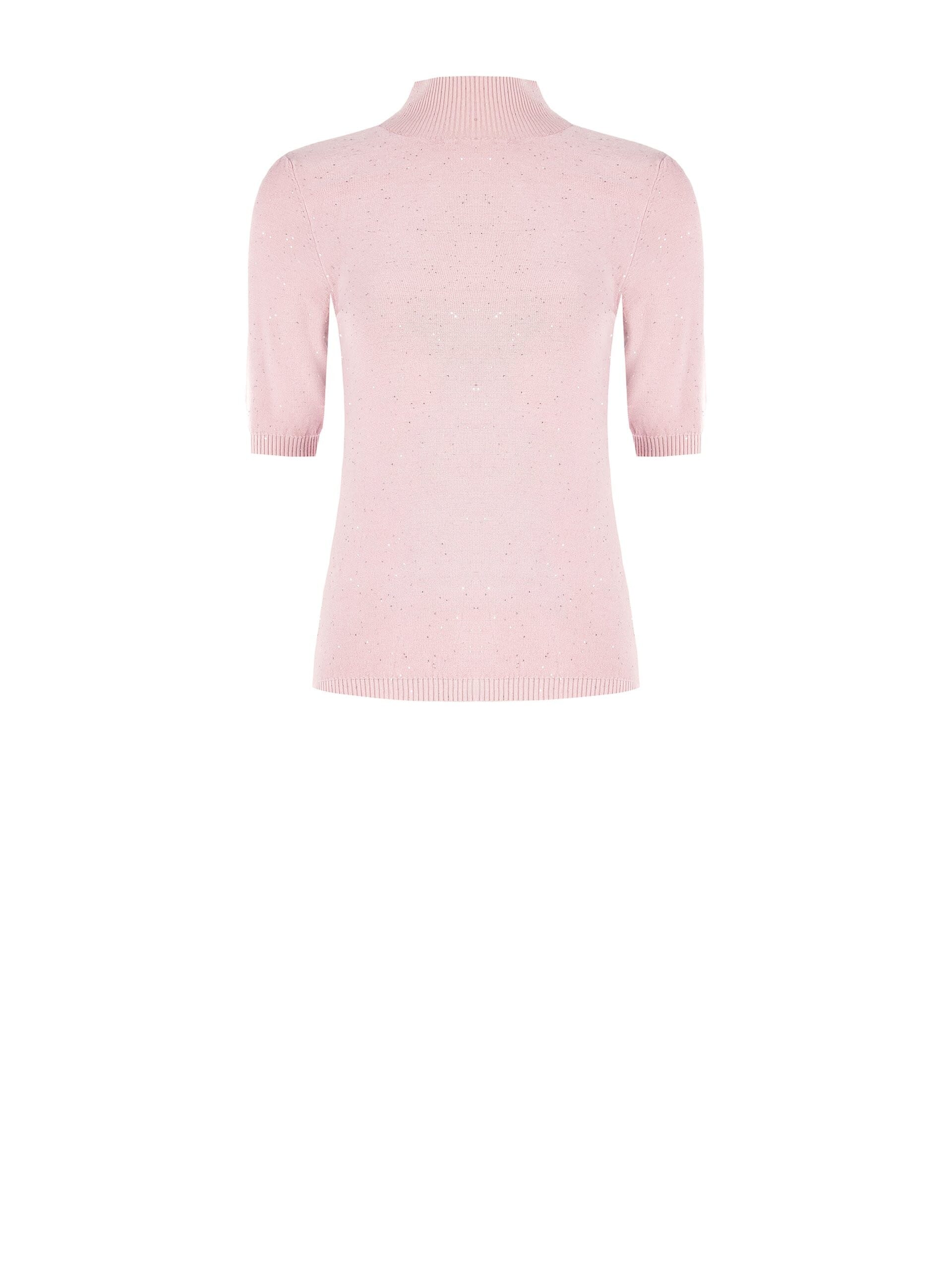 Pull à col roulé à manches courtes recouvert de petits paillettes Rinascimento