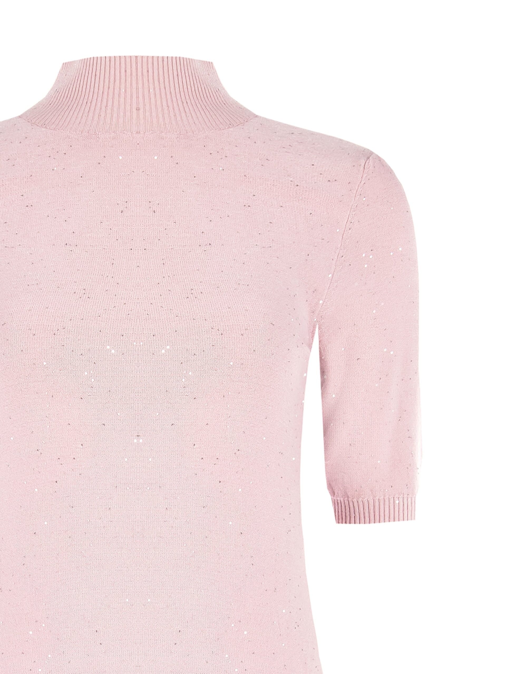Pull à col roulé à manches courtes recouvert de petits paillettes Rinascimento