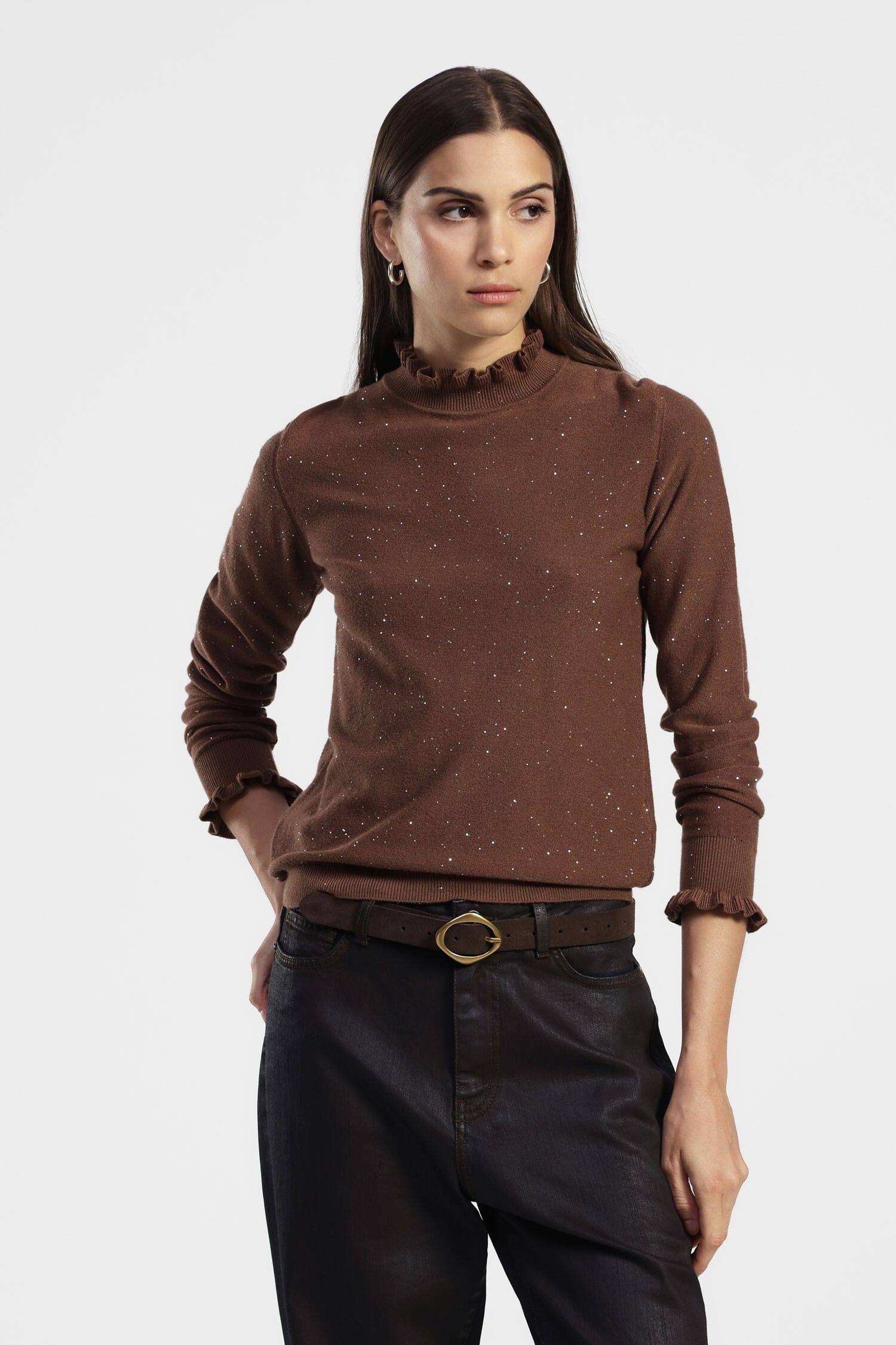 Pull à col rond avec détails à volants et points lumineux Dixie