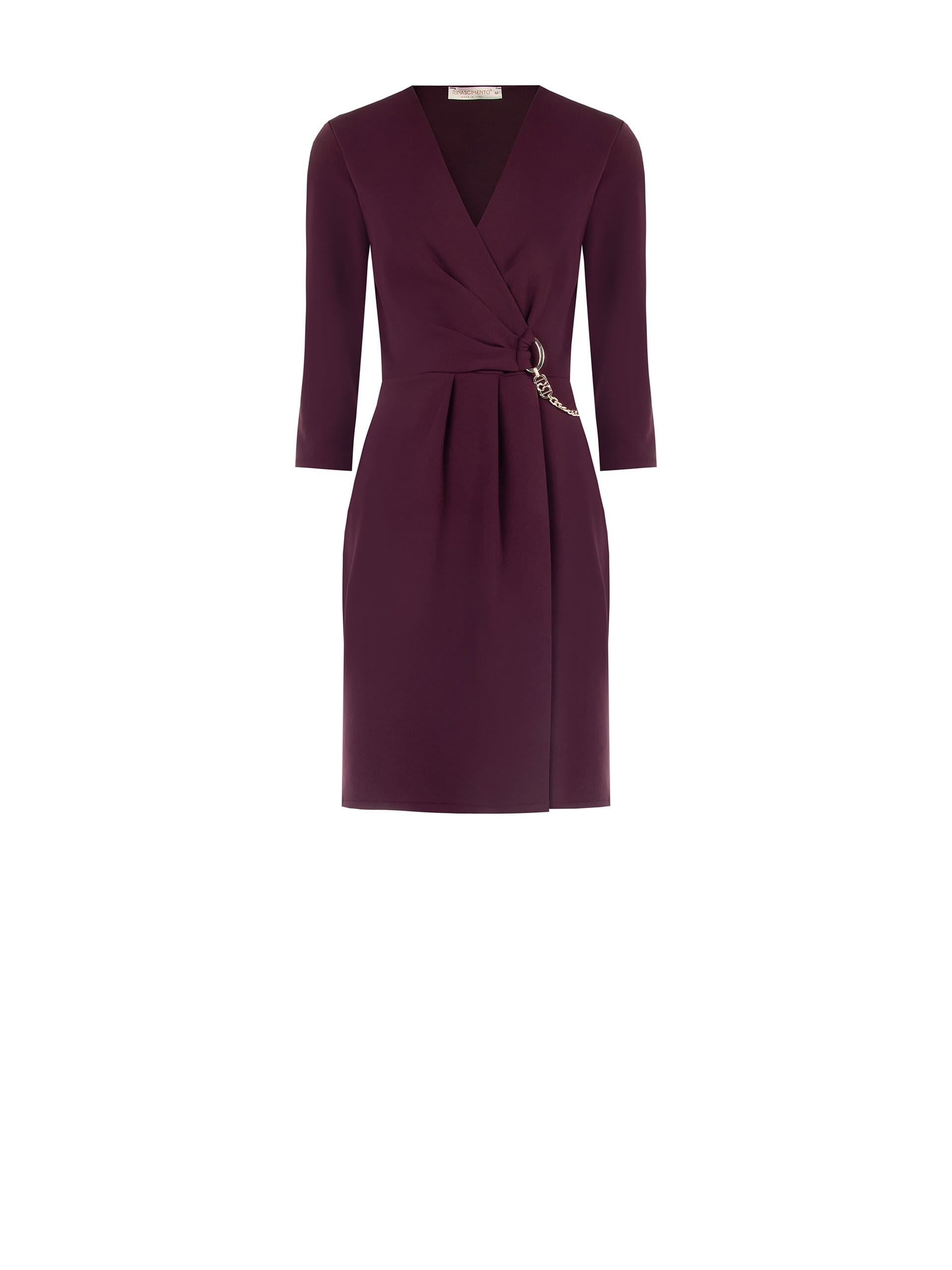 Abito A Tubino In Scuba Crepe Con Scollo A V Incrociato E Dettaglio Catena Rinascimento