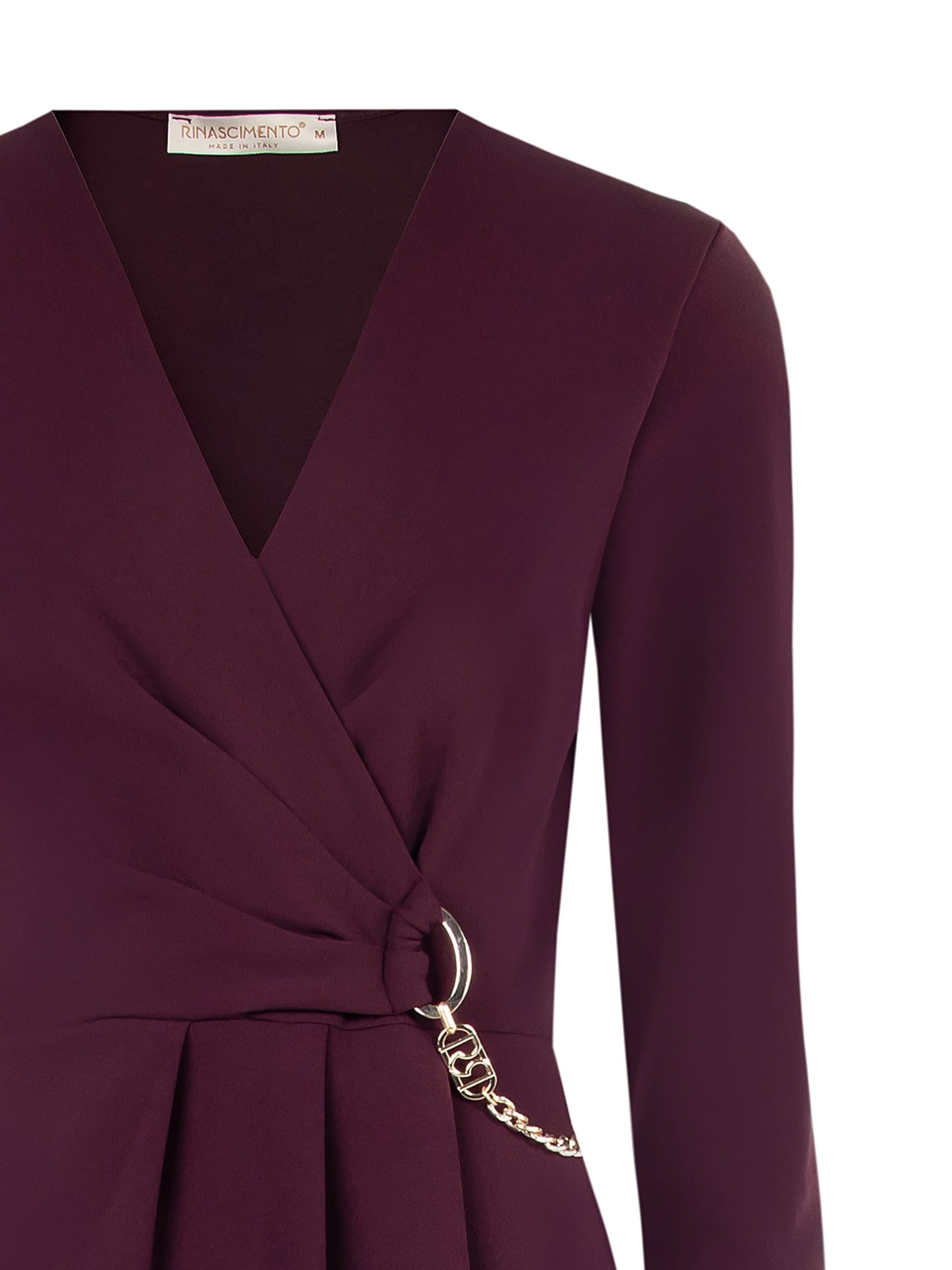 Abito A Tubino In Scuba Crepe Con Scollo A V Incrociato E Dettaglio Catena Rinascimento