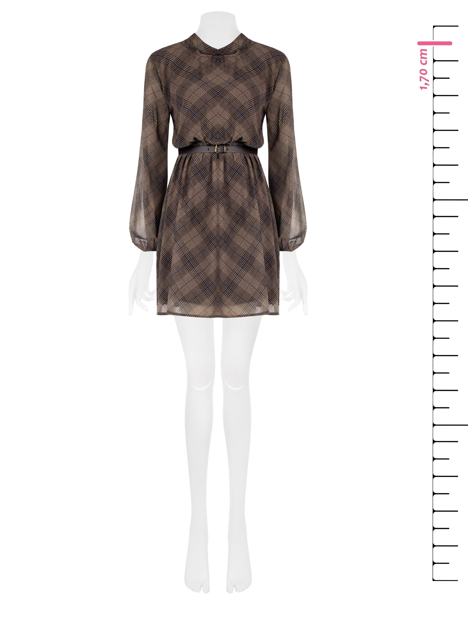 Abito Corto A Ruota In Georgette Motivo Principe Di Galles Con Cintura In Similpelle Abbinata Rinascimento