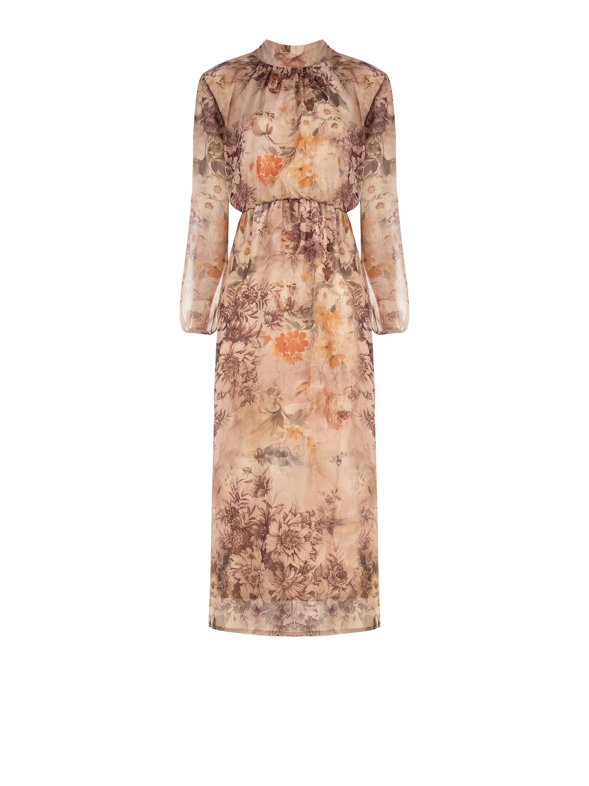 Abito Lungo Stampa A Fiori In Georgette Con Fiocco Dietro Rinascimento