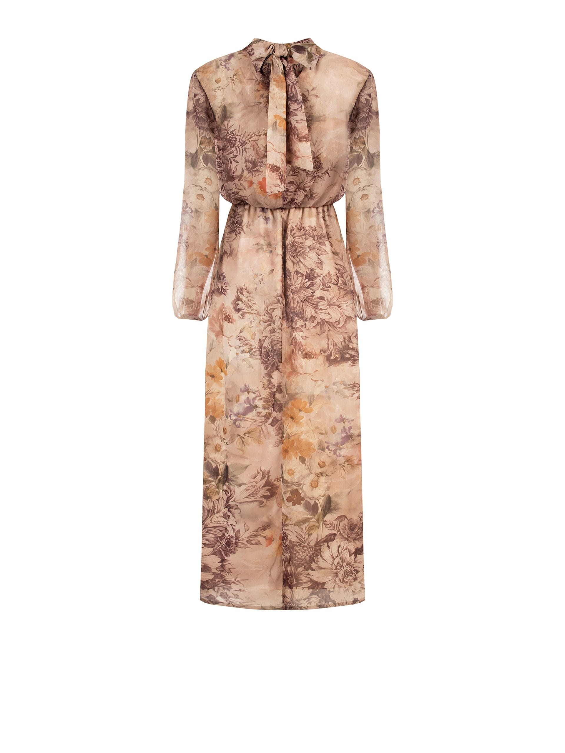 Abito Lungo Stampa A Fiori In Georgette Con Fiocco Dietro Rinascimento