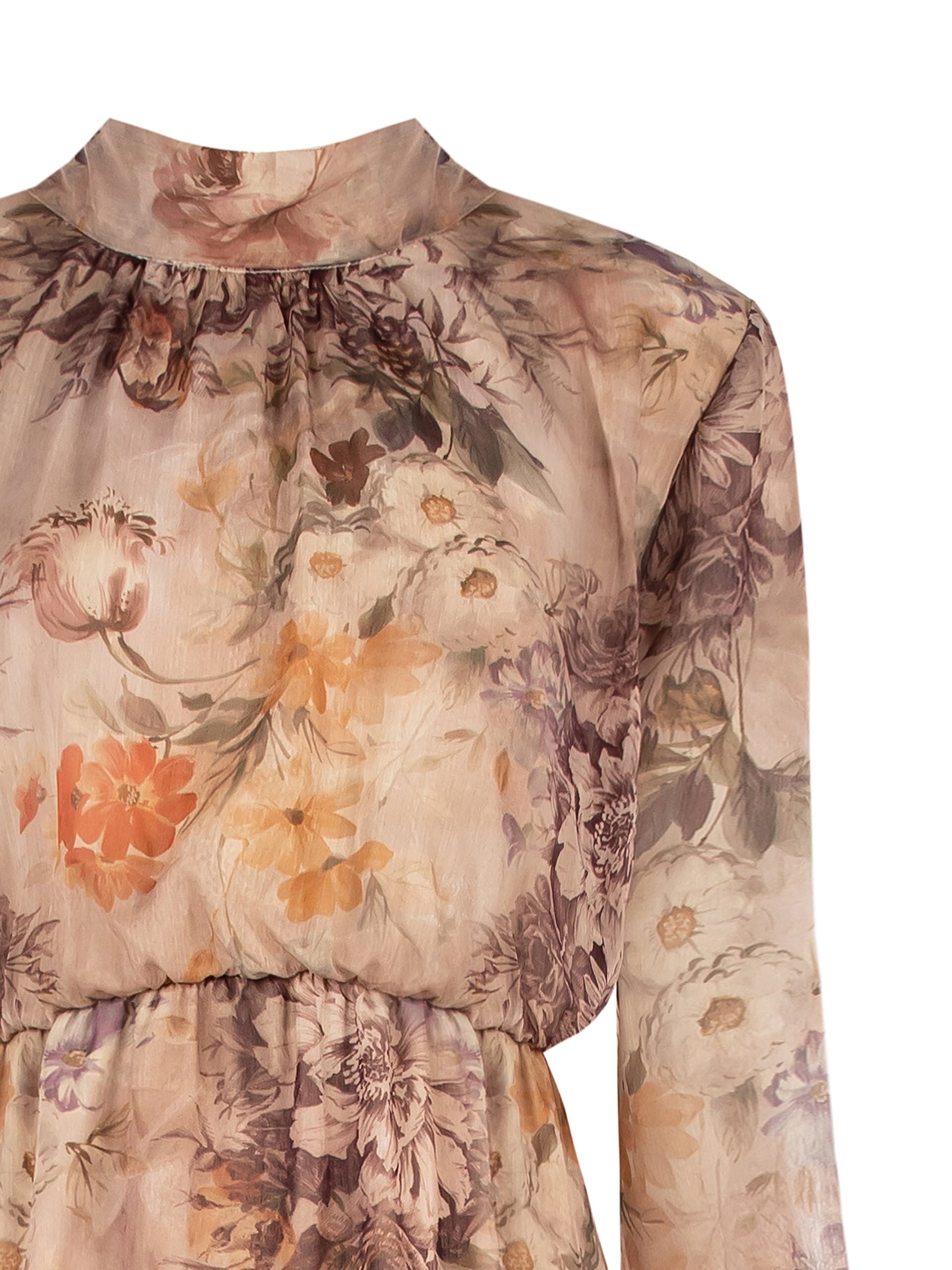 Abito Lungo Stampa A Fiori In Georgette Con Fiocco Dietro Rinascimento