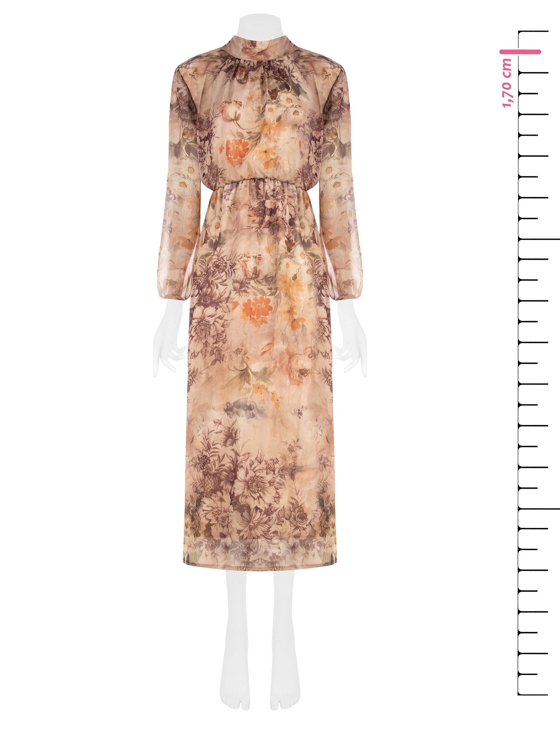 Abito Lungo Stampa A Fiori In Georgette Con Fiocco Dietro Rinascimento