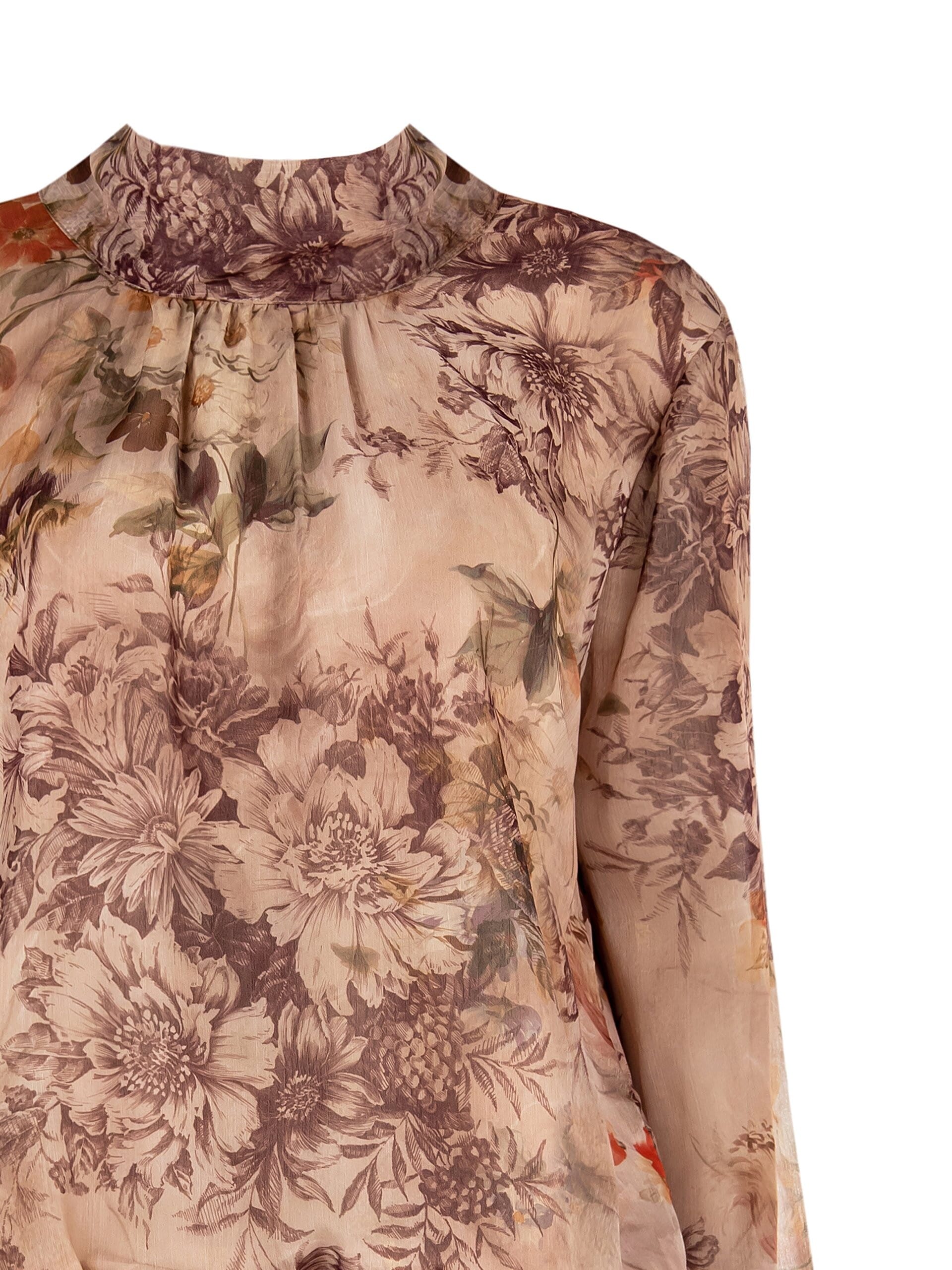 Chemisier ballon en géorgette avec fleurs Rinascimento