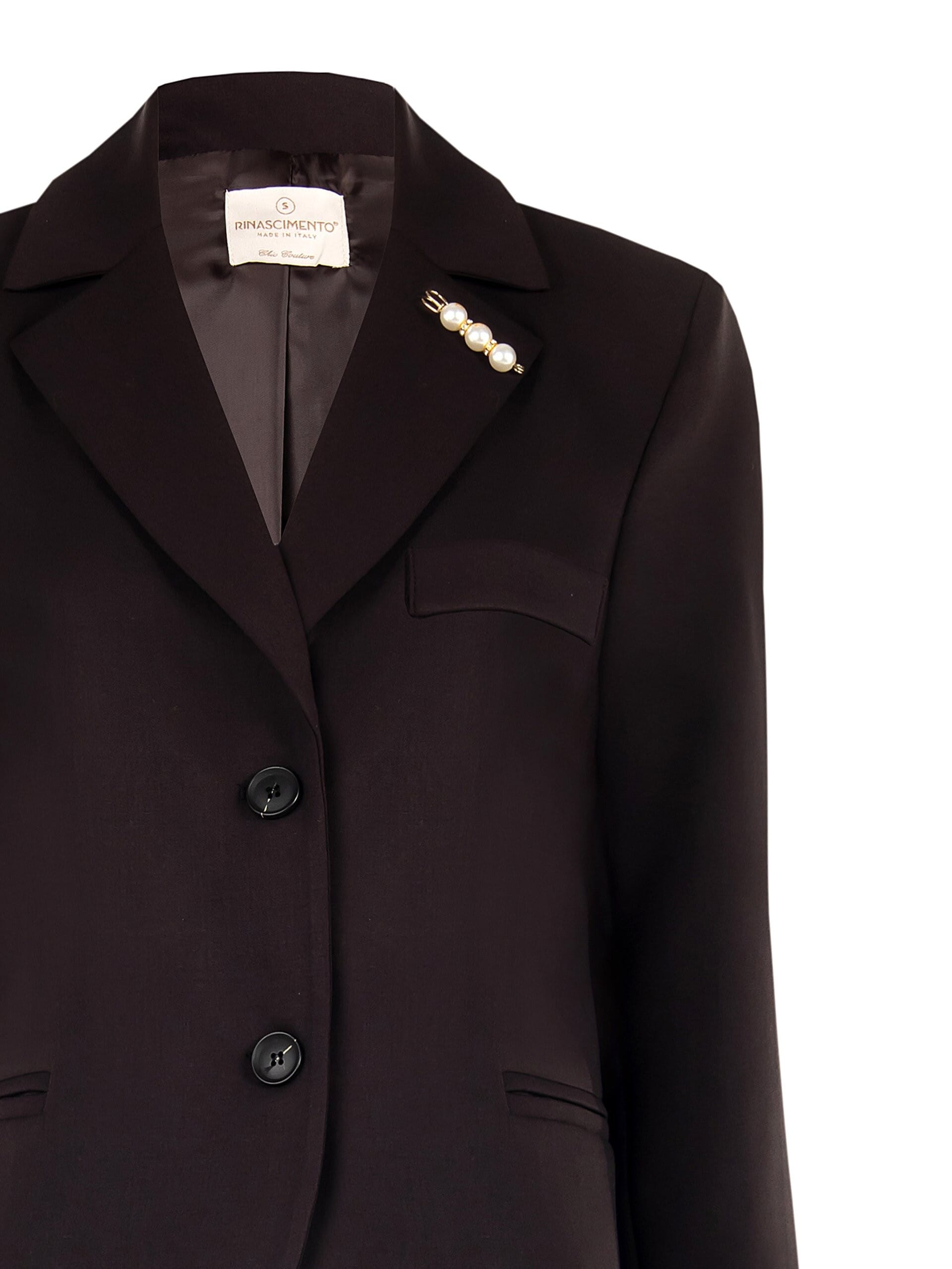 Rinascimento Pearl Brooch Over Short Blazer Jacket