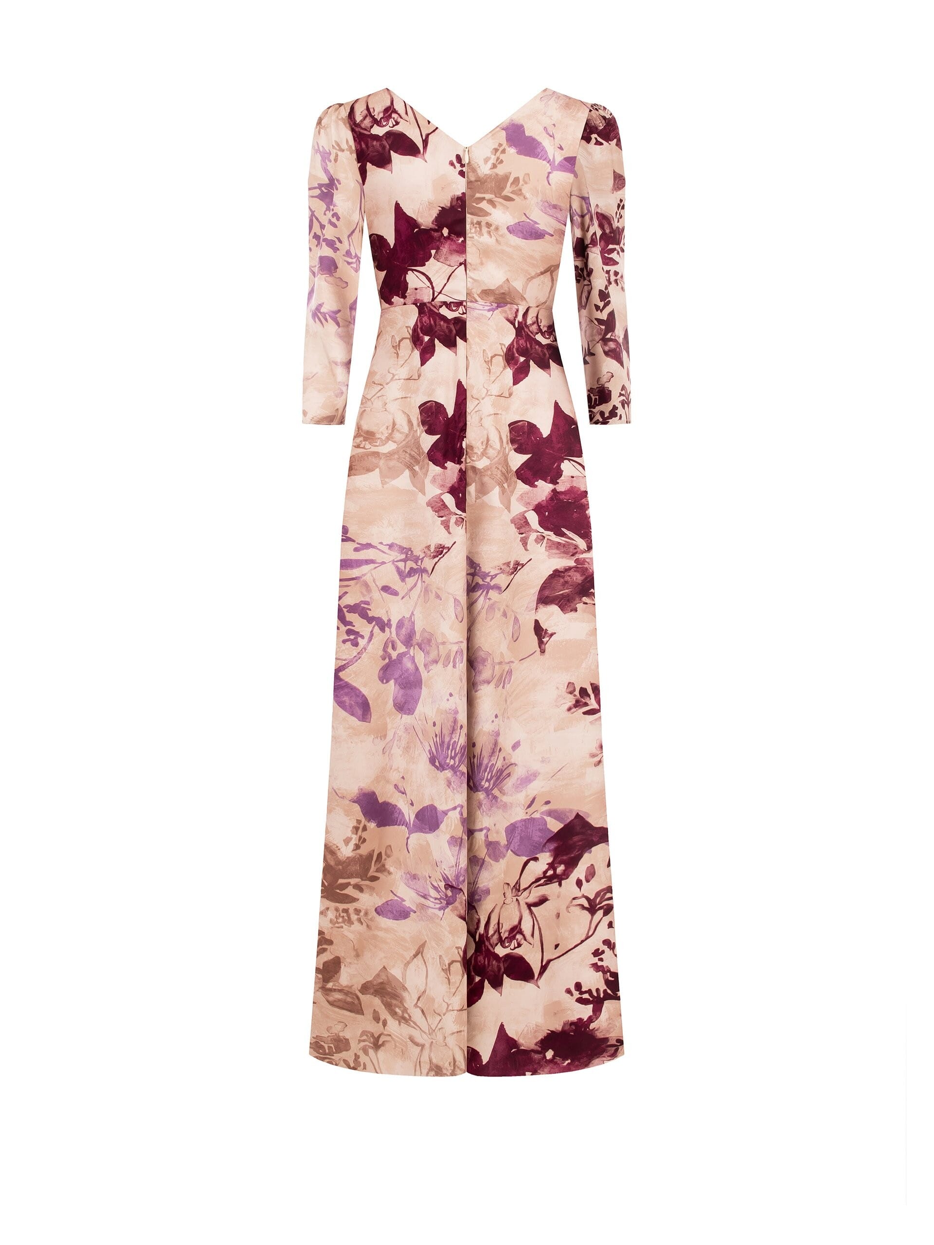 Abito Lungo Impero In Raso A Fiori Con Scollo A V Rinascimento