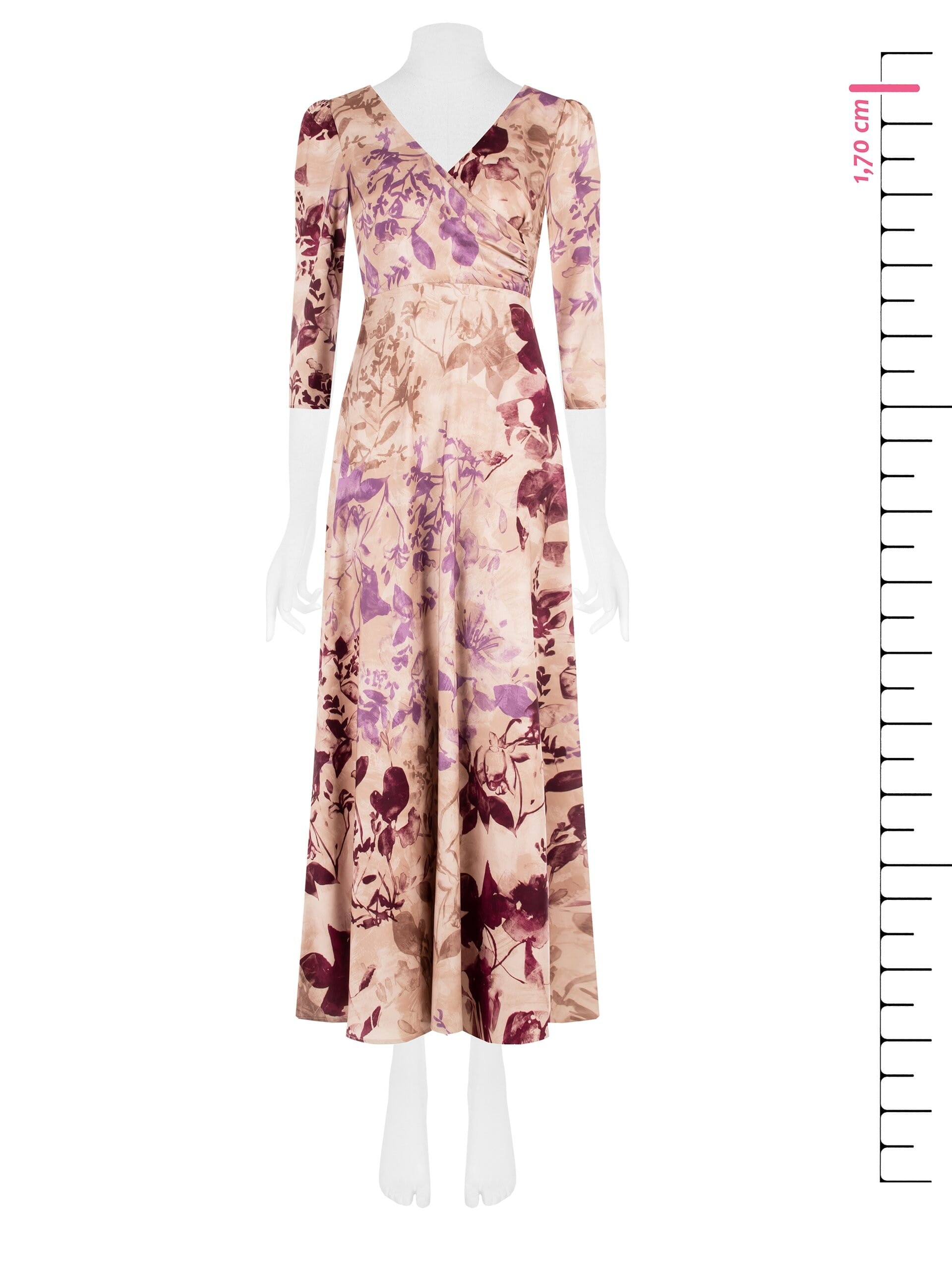 Abito Lungo Impero In Raso A Fiori Con Scollo A V Rinascimento