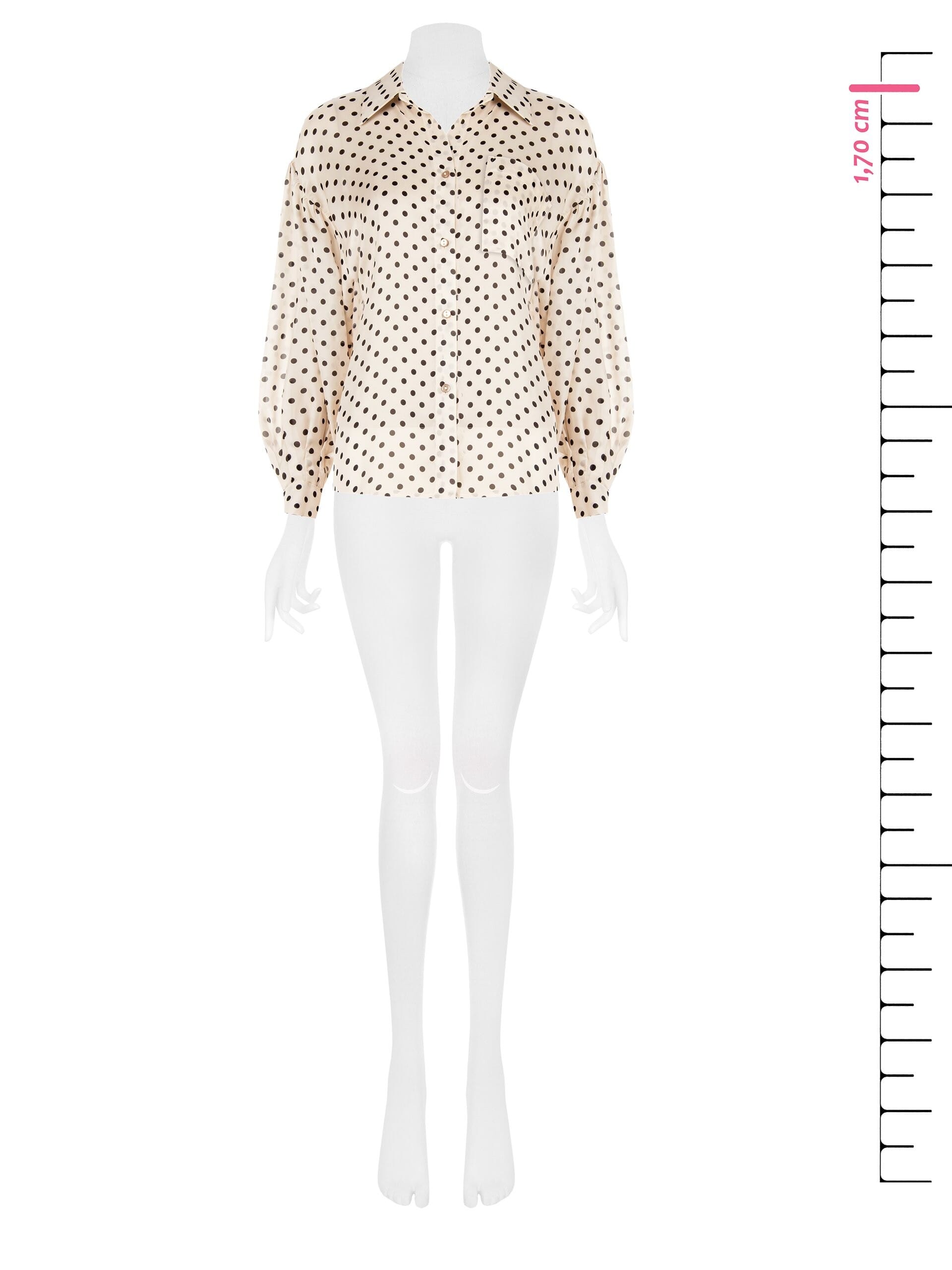 Loose And Fluid Shirt In Light Polka Dot Satin With Maxi Sleeves Rinascimento