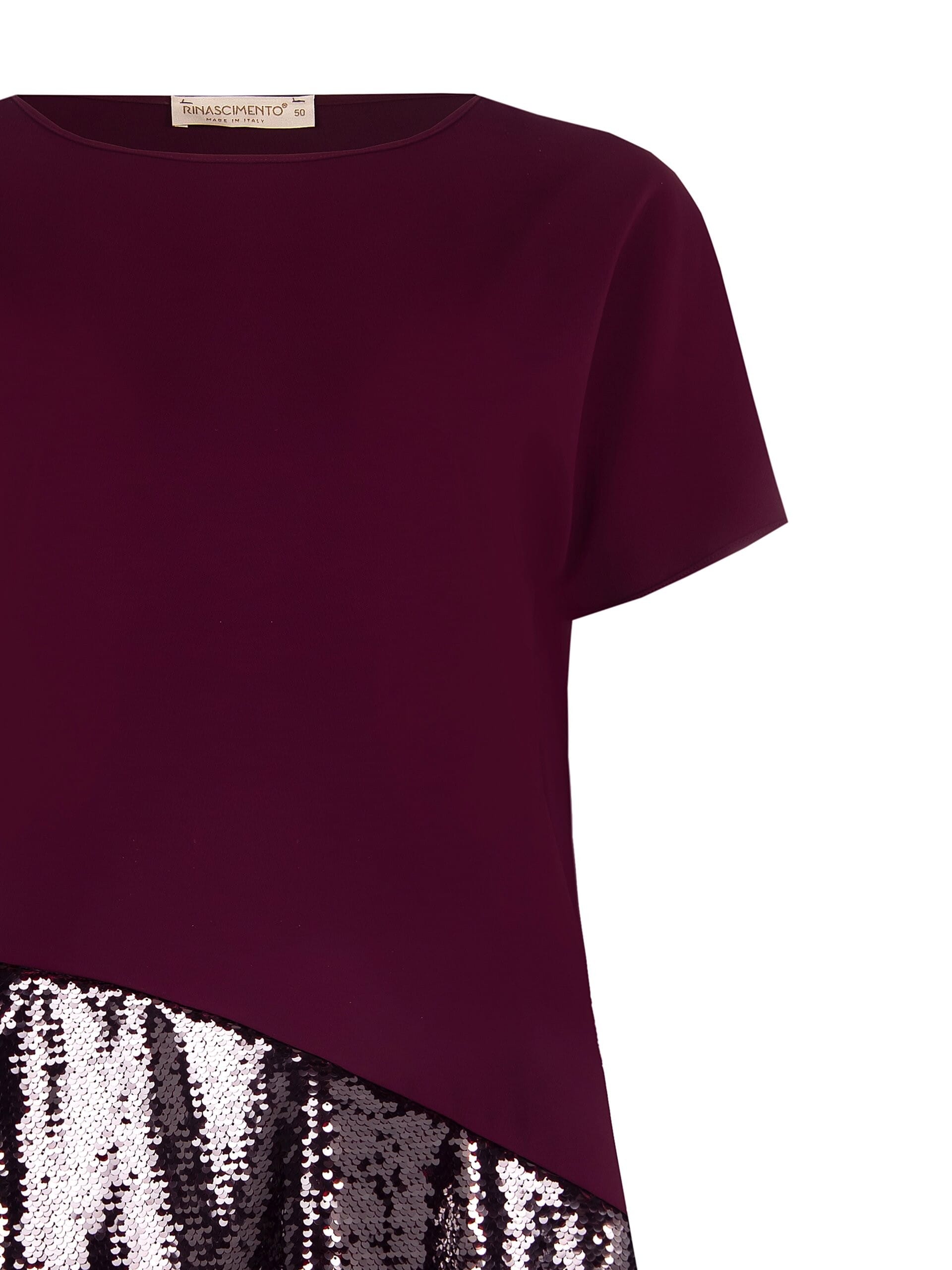 Chemisier asymétrique large Curvy en tissu fluide avec bas couvert de paillettes Rinascimento Curvy