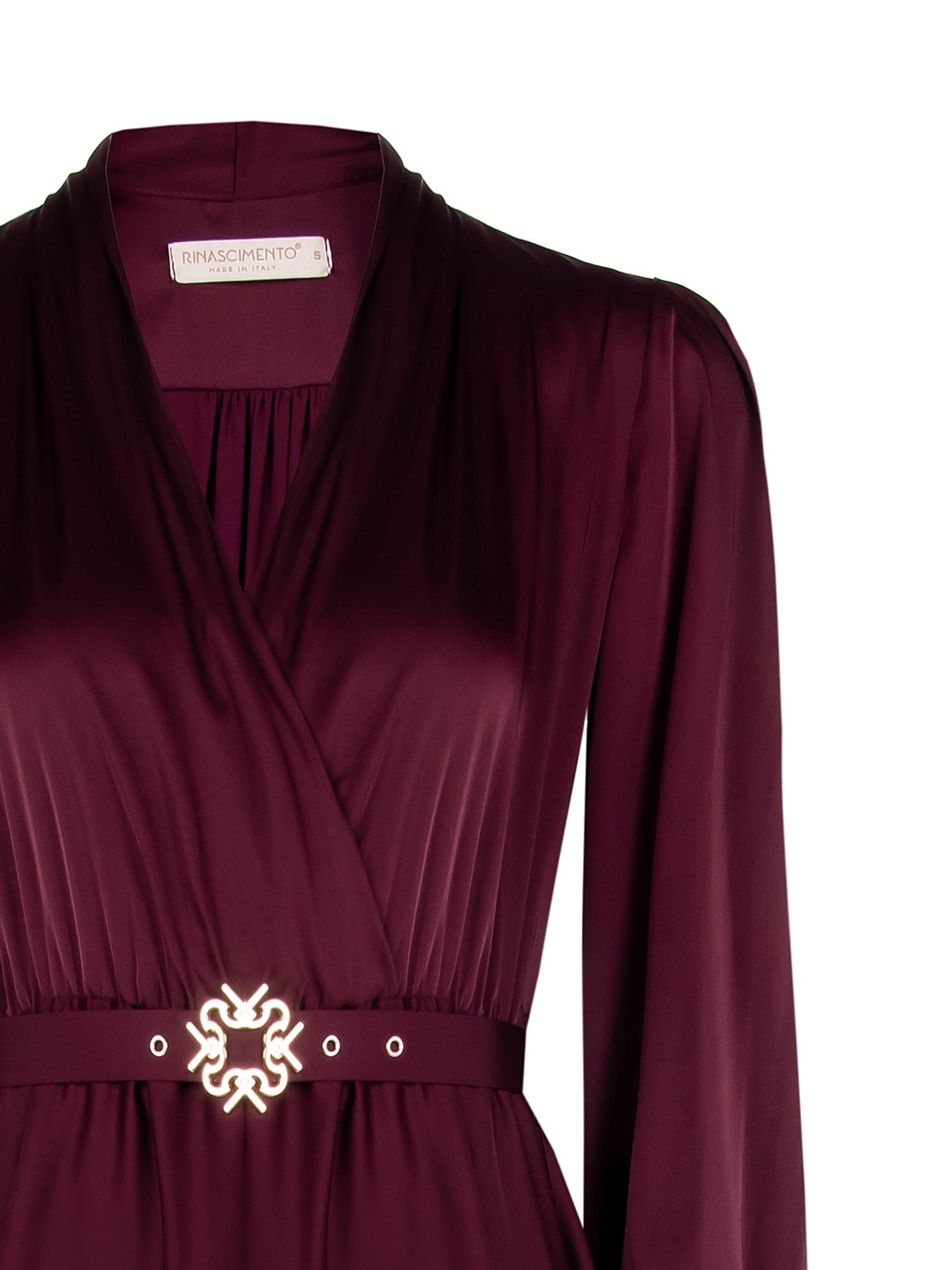 Abito Lungo A Ruota In Raso Con Cintura Rigida Logo E Scollo A V Incrociato Rinascimento