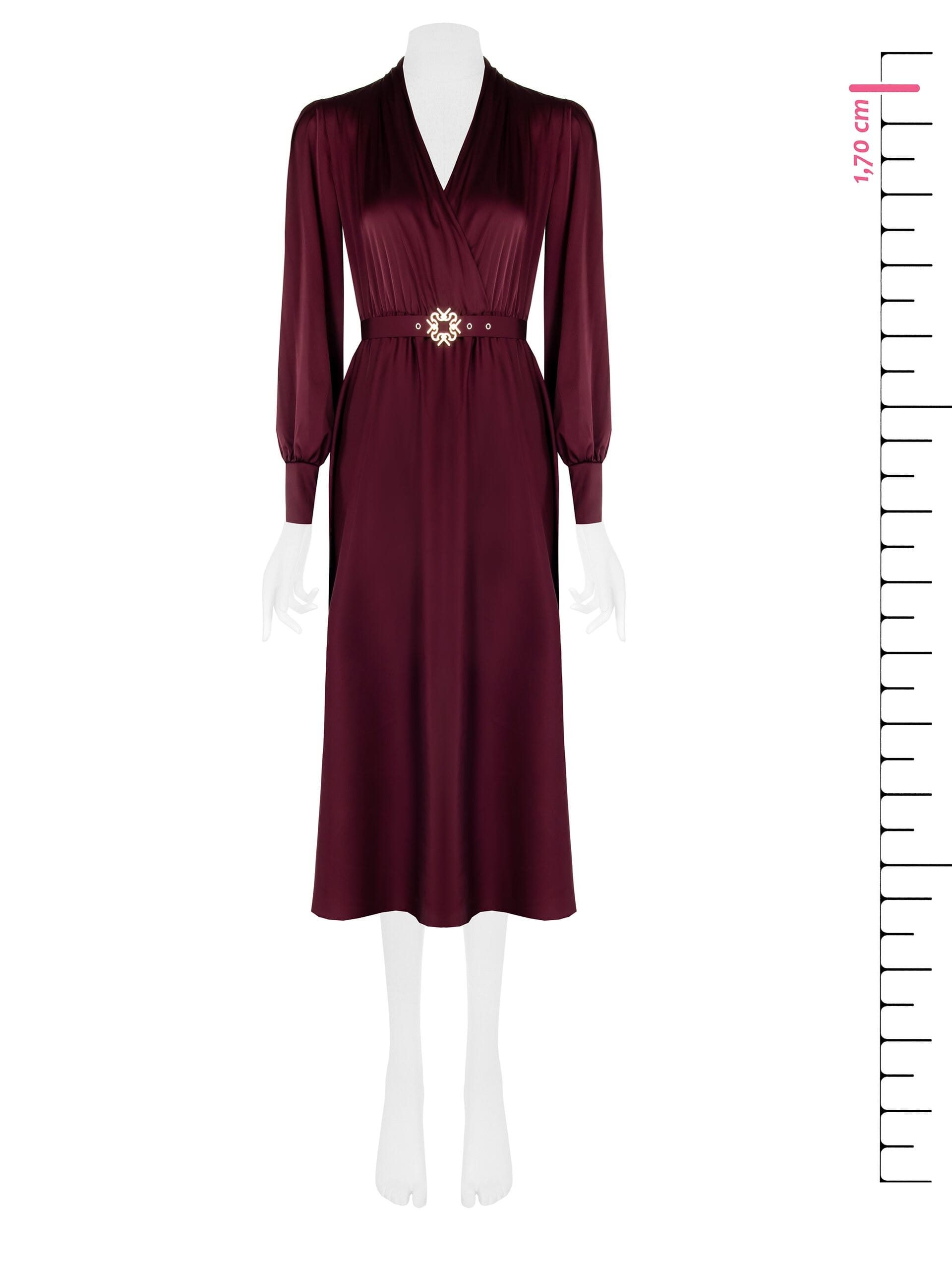 Abito Lungo A Ruota In Raso Con Cintura Rigida Logo E Scollo A V Incrociato Rinascimento