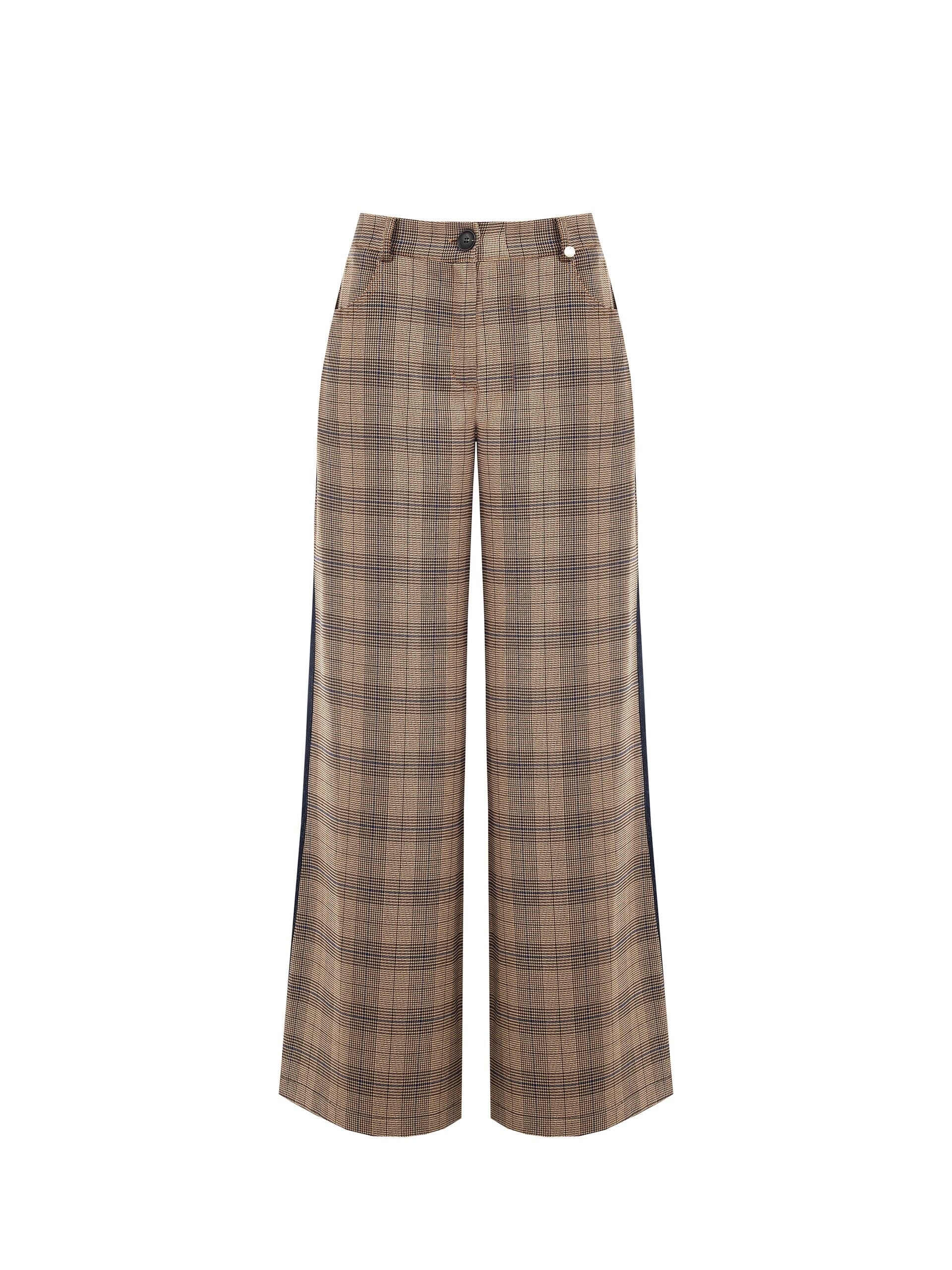Prince of Wales And Denim Retro Front Palazzo Trousers Rinascimento