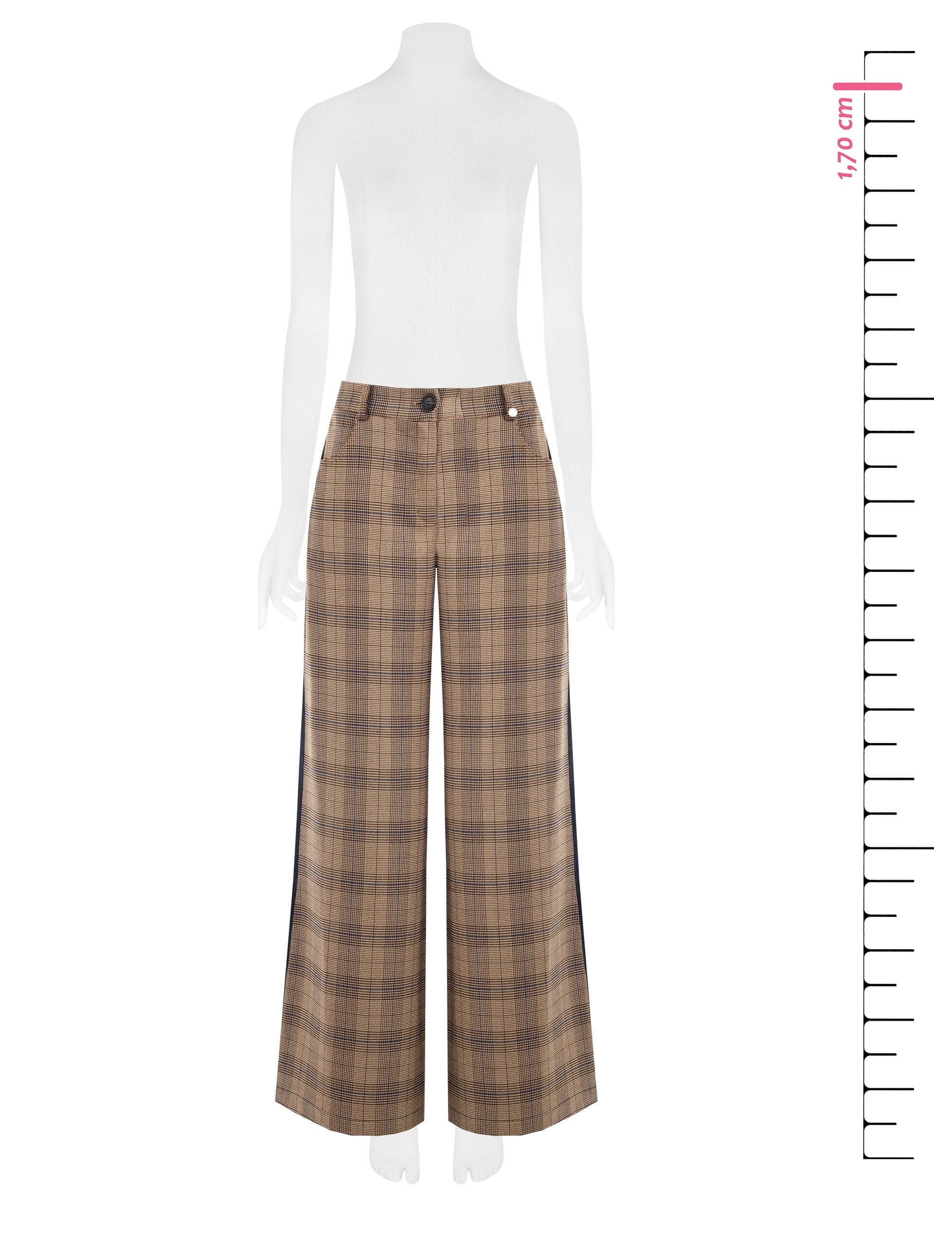Prince of Wales And Denim Retro Front Palazzo Trousers Rinascimento