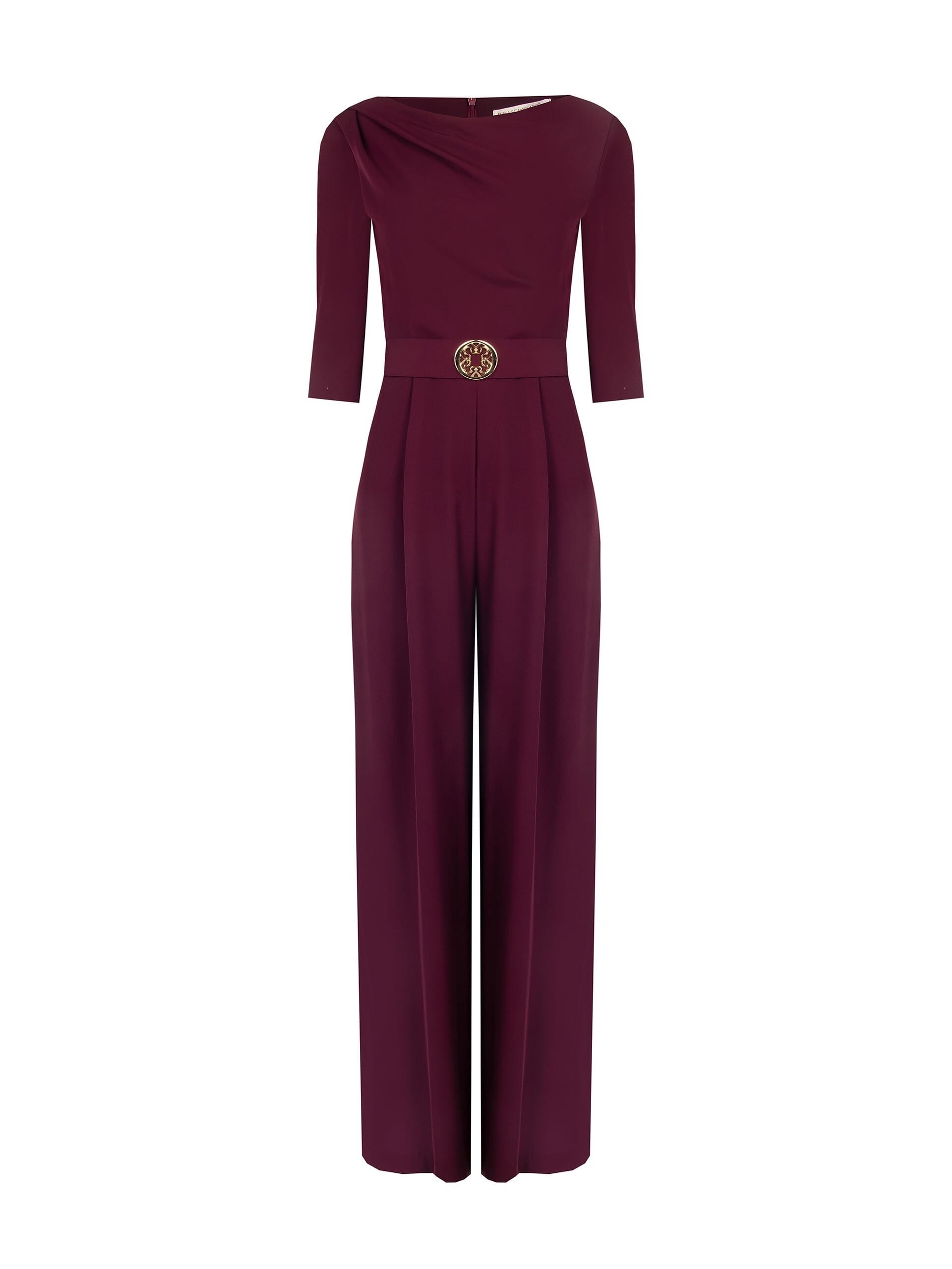 Tuta Intera Palazzo In Tessuto Fluido Con Maniche A 3/4 E Cintura Logo Rigida Coordinata Rinascimento