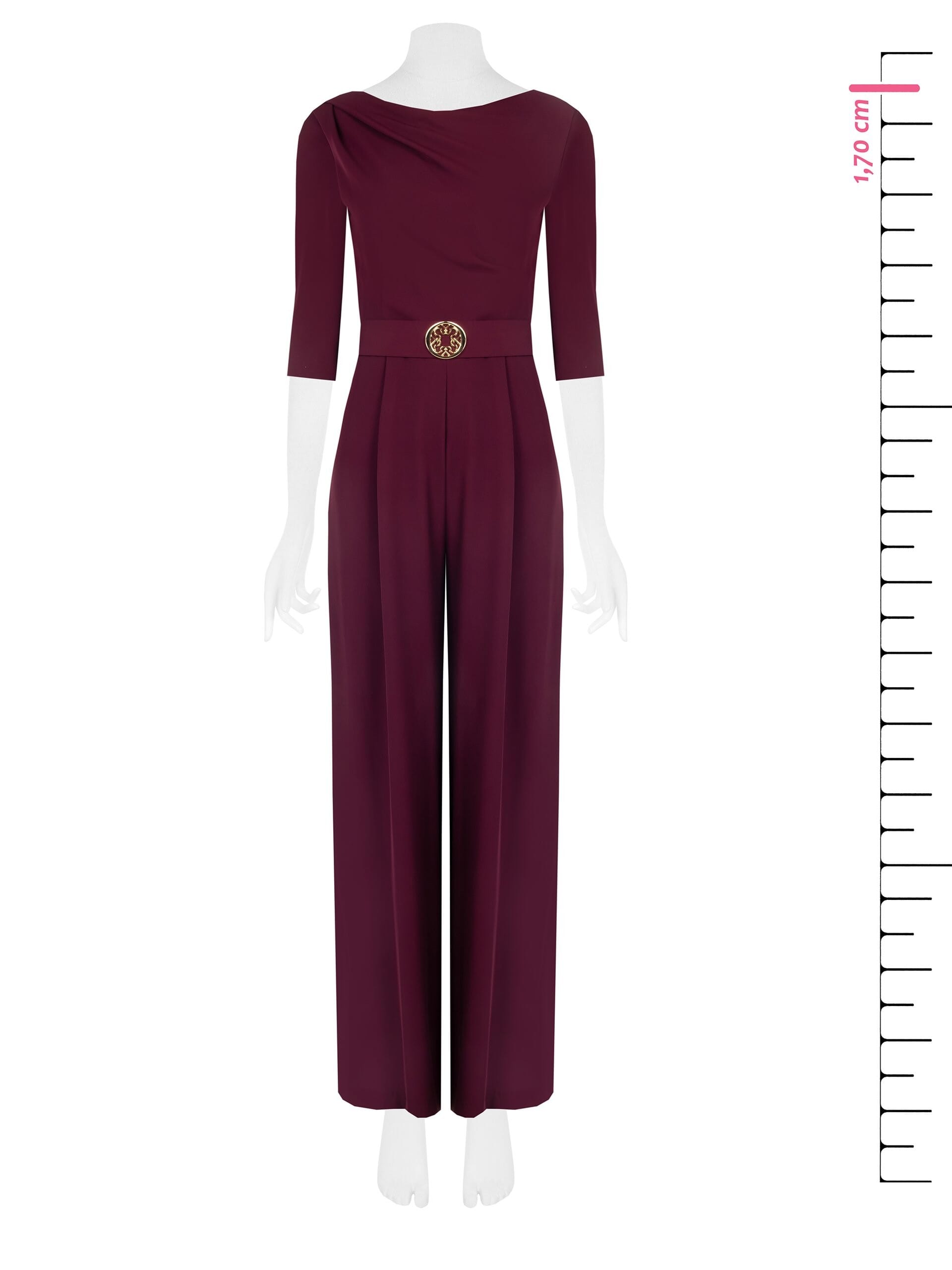 Tuta Intera Palazzo In Tessuto Fluido Con Maniche A 3/4 E Cintura Logo Rigida Coordinata Rinascimento