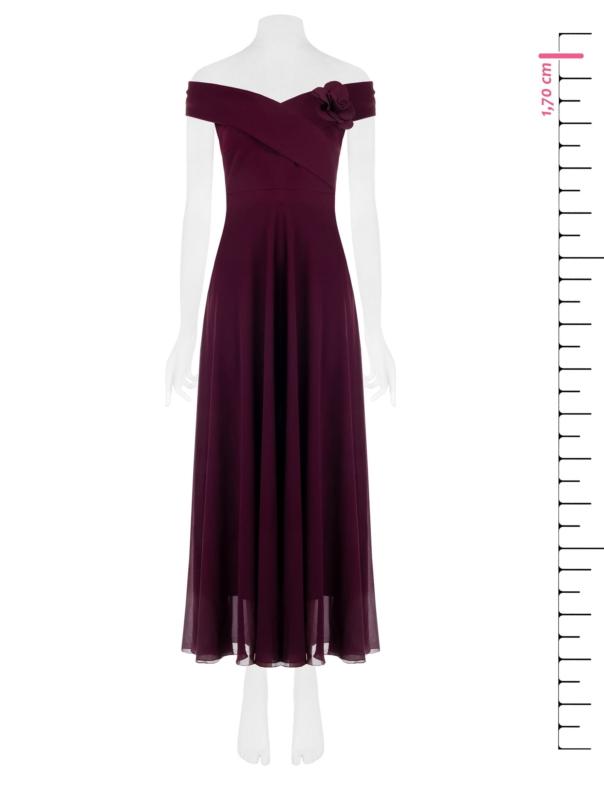 Abito Lungo In Scuba Crepe E Georgette Con Spilla Fiore Rinascimento