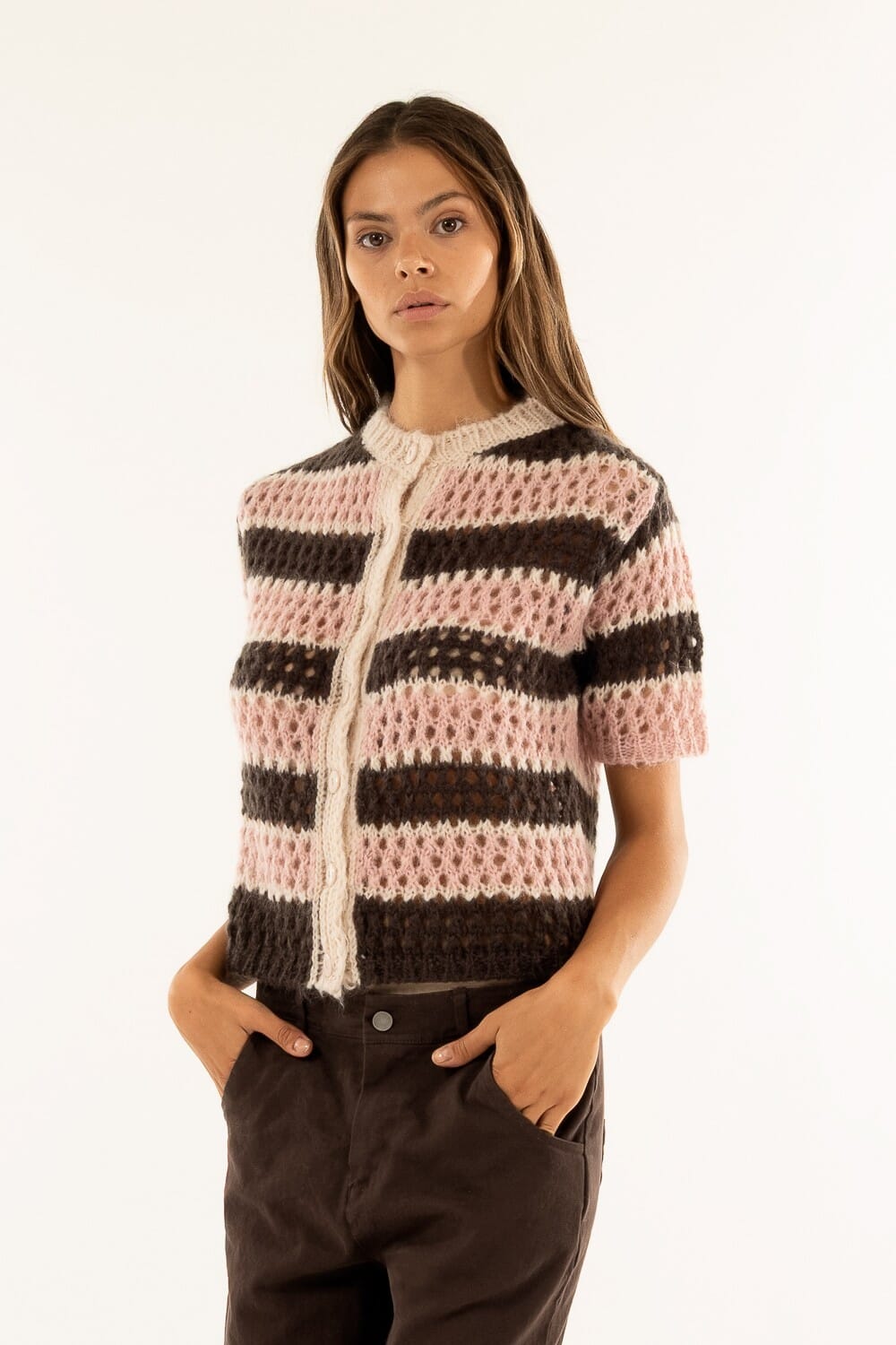 Kontatto Short Sleeve Striped Cardigan