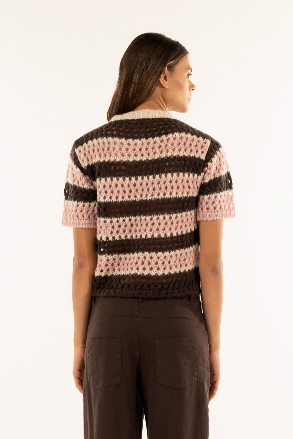 Kontatto Short Sleeve Striped Cardigan